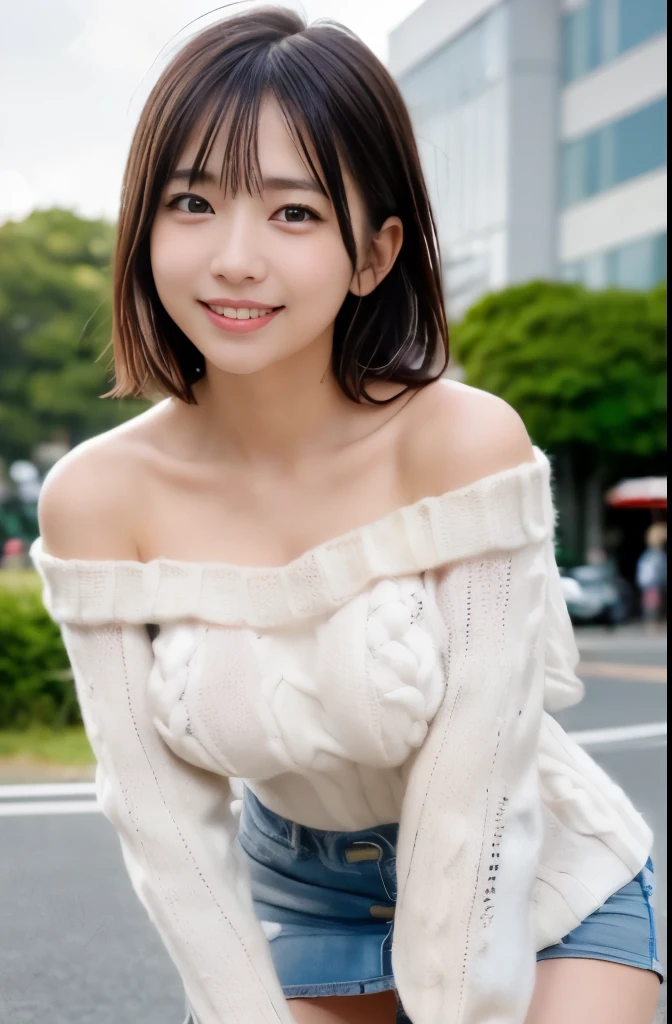 table top, highest quality,
super detailed, finely, High resolution, In 8K,
((Photoreal:1.4, Raw photo, Super high resolution,best image quality: 1.4)),
wallpaper, head tilted to the right、shortcut
((Perfect whole body composition 1.5)), valley、涙ぼくろ
beautiful and fine eyes, natural color lip,
((穏やかなsmile:1.5)),Plump thighs、
((random cute hairstyles)),
((pretty big breasts:1.2)),
((from the front:1.5)),
((brain out、under the eyes、brain out、mole on arm:0.9)),
((random blurred background)),
((Random and cute expressions)),,
Highly detailed and professional lighting、facing the front、
perfect dynamic composition, beautiful and fine eyes,((leaning forward)), ((off shoulder knit sweater:1.6)),((micro mini skirt:1,5)),((smile,Harajuku)),((sexy shot looking at camera))