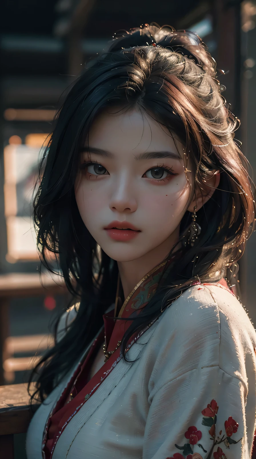 Best quality, (RAW photo: 1.2), (Masterpiece: 1.4), (Realistic: 1.4), (High resolution: 1.4), Chinese actress Guli Naza, depth of field, intricate details, 8k, very detailed, perfect lighting, epic background, student outfit