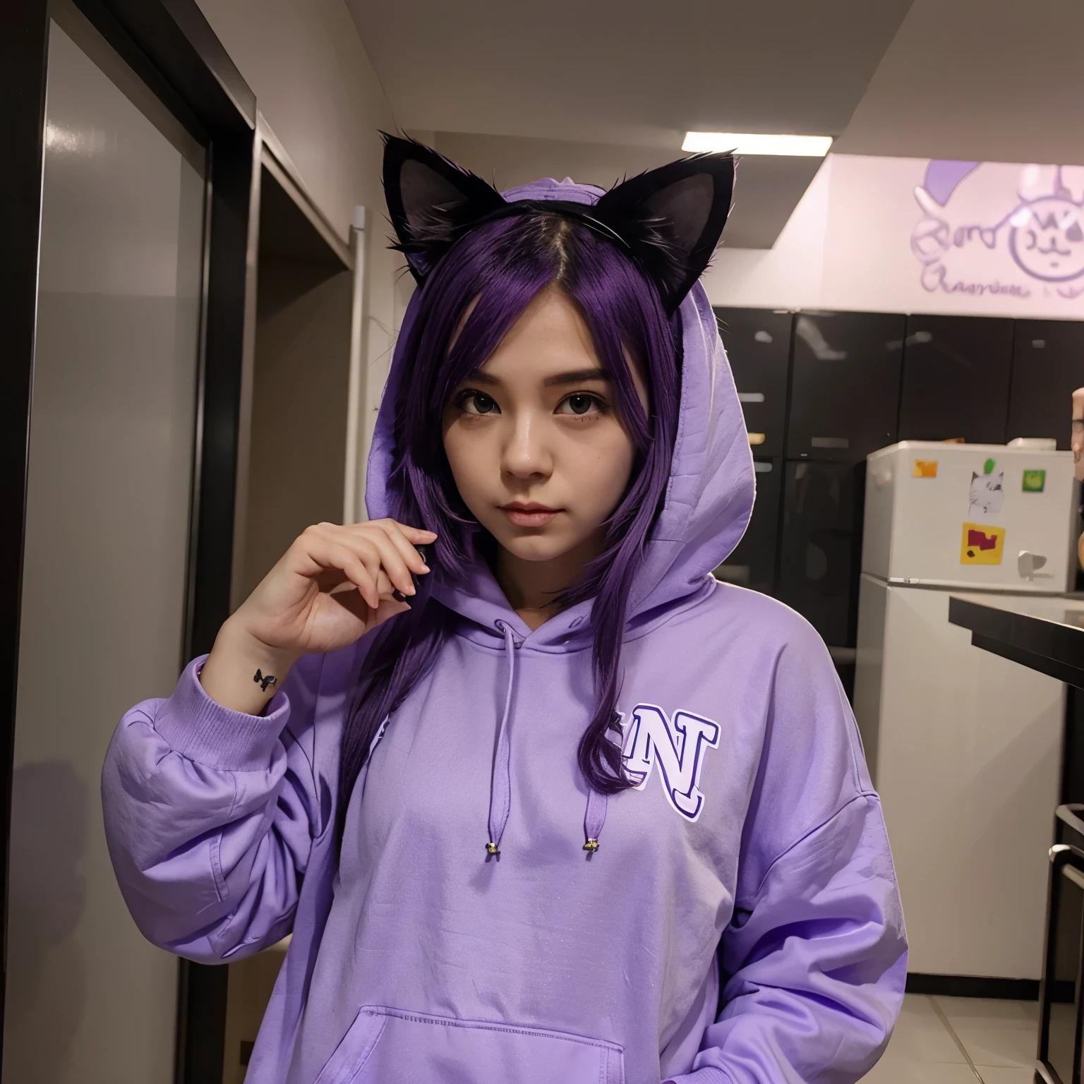 Cat ear purple hair hoodie private server girl cute Rice balls