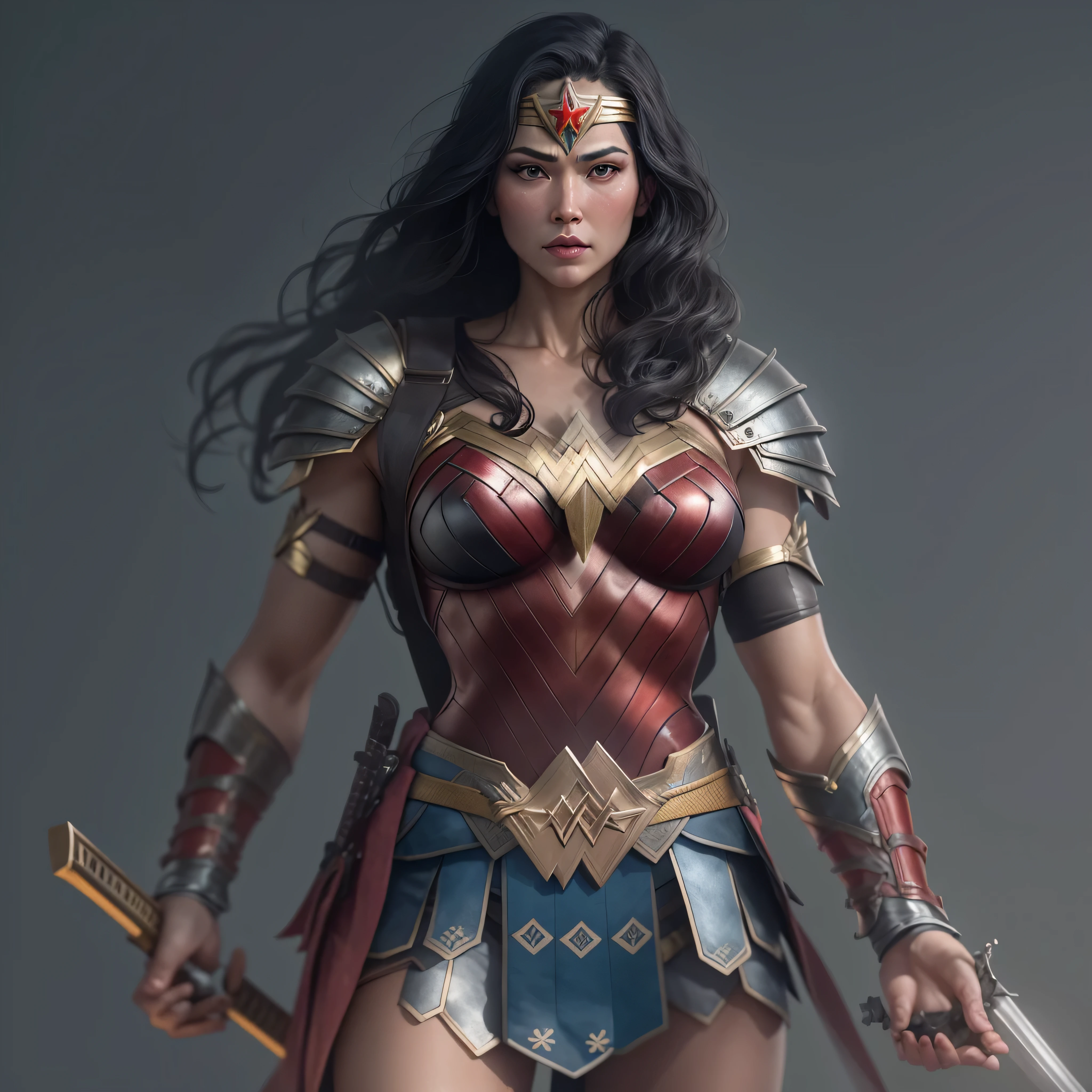 Full body image, Samurai Wonder Woman, photo-realistic, octane render, unreal engine, ultra-realistic
