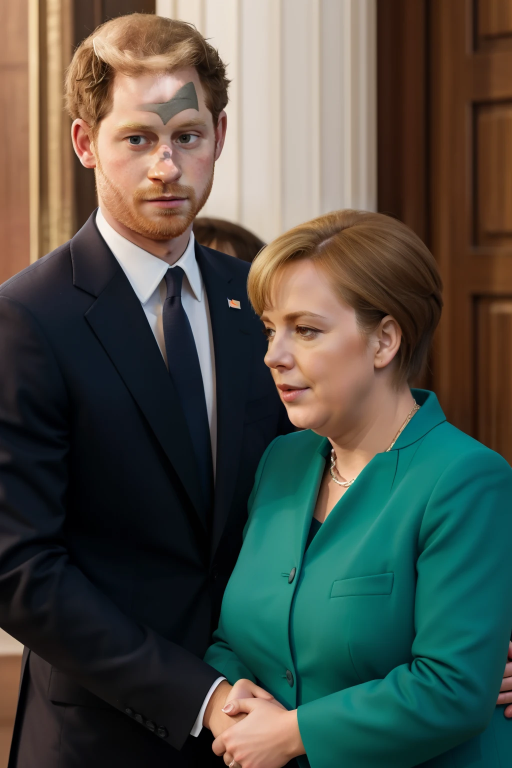 Prince Harry with Angela Merkel, holding hands