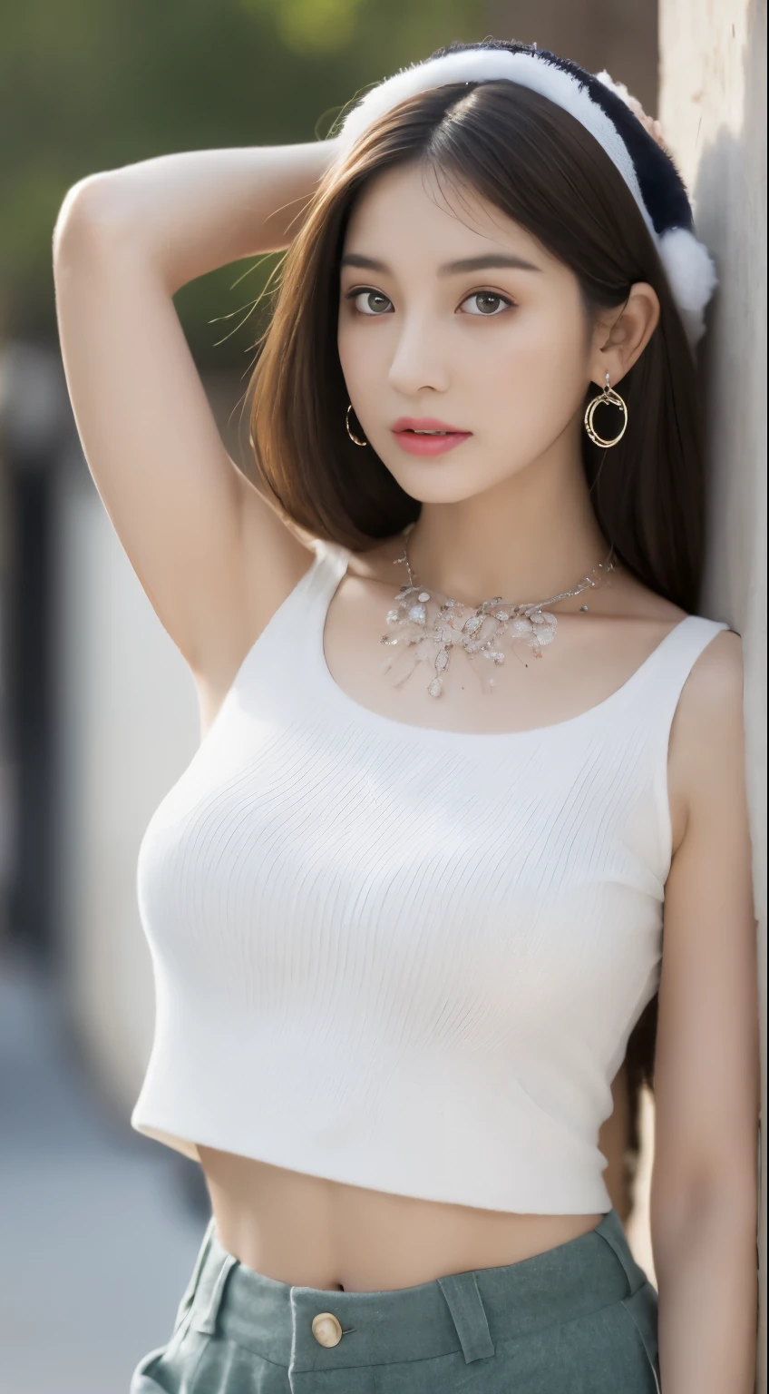((best quality, 8k, masterpiece: 1.4)), (flower hat: 1.3), focus: 1.2, perfect body beautiful: 1.5, buttocks: 1.2, (layered hairstyle: 1.2)), (dark street: 1.3), alone, Highly detailed facial and skin textures, whole body, exquisite eyes, double eyelids, skin whitening, long hair, (round face: 1.2), (Loose crop top, shorts: 1.6), high resolution, big breasts, Delicate and realistic breasts, beautiful , Real smooth and fair skin, Detailed and realistic hands, Detailed and realistic hands指, Perfect human body proportions, perfect female figure, Sexy, sexual expression, lure, tight clothes, transparent clothes, Very detailed, Surreal, soft light, delicate eyes, Detailed and realistic hair, slim abs, Detailed realistic arms, realistic human body posture, tight transparent bra, detailed realistic women body parts, young beautiful girl, Sexy girl, Detailed and realistic necklace, Detailed and realistic ears, earrings, Detailed and realistic textures，32 year old beauty