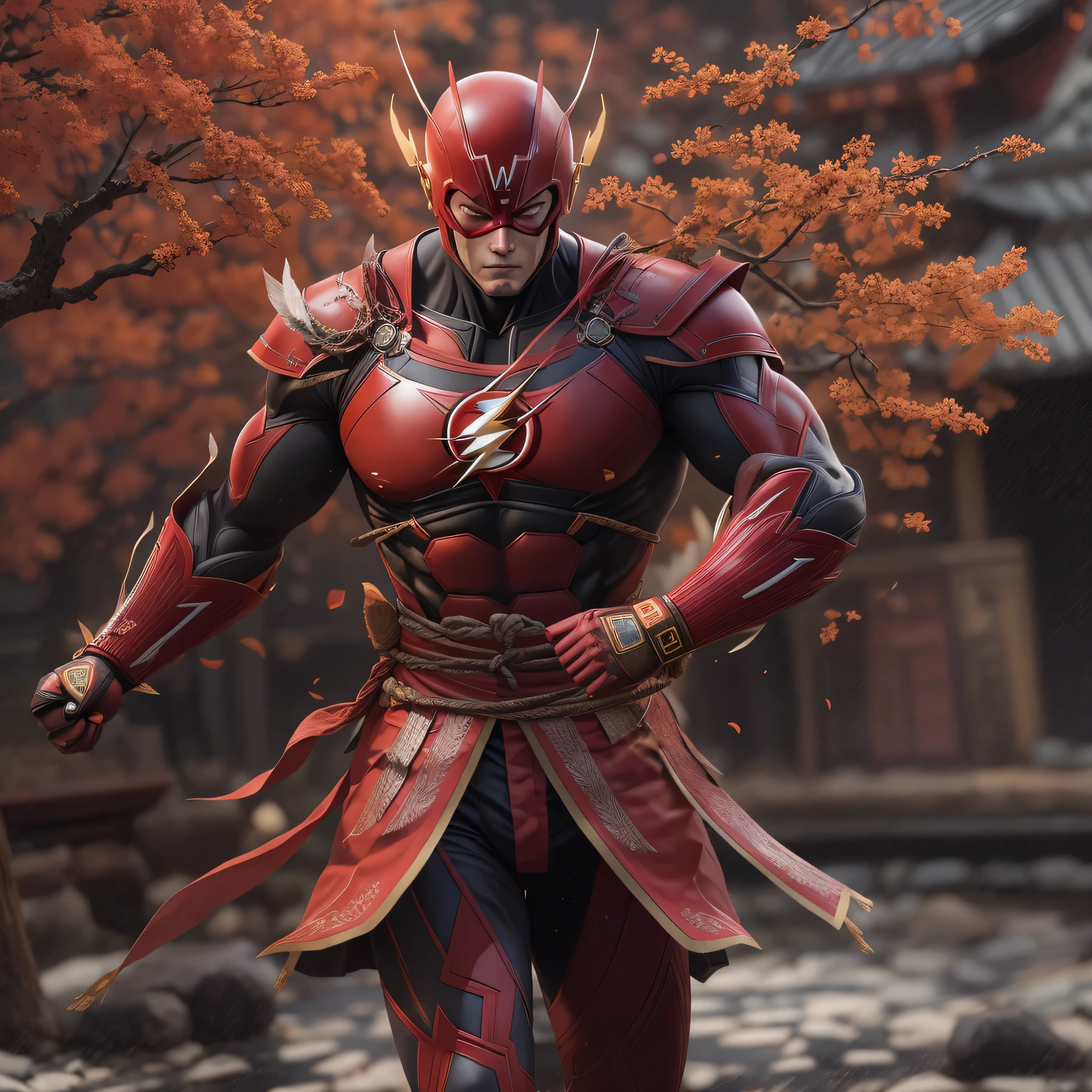 DC comics Samurai Flash, photo-realistic, octane render, unreal engine, ultra-realistic