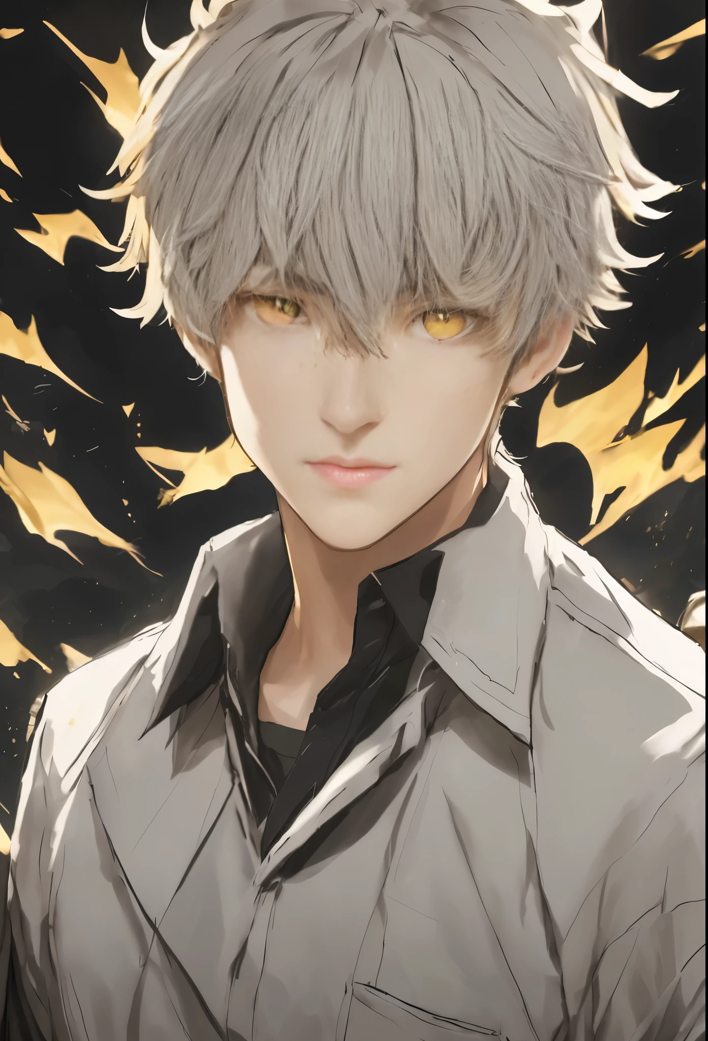 High resolution, brunette girl and blonde guy, , yellow eyes, pattern of stones on the face from forehead to temples, brunette, temples slightly shaved, long black hair pulled back in a ponytail, temples slightly shaved, dressed in a silk shirt and loose trousers, bright blue eyes, portrait, the sea in the background, seagulls, realism, fantasy
