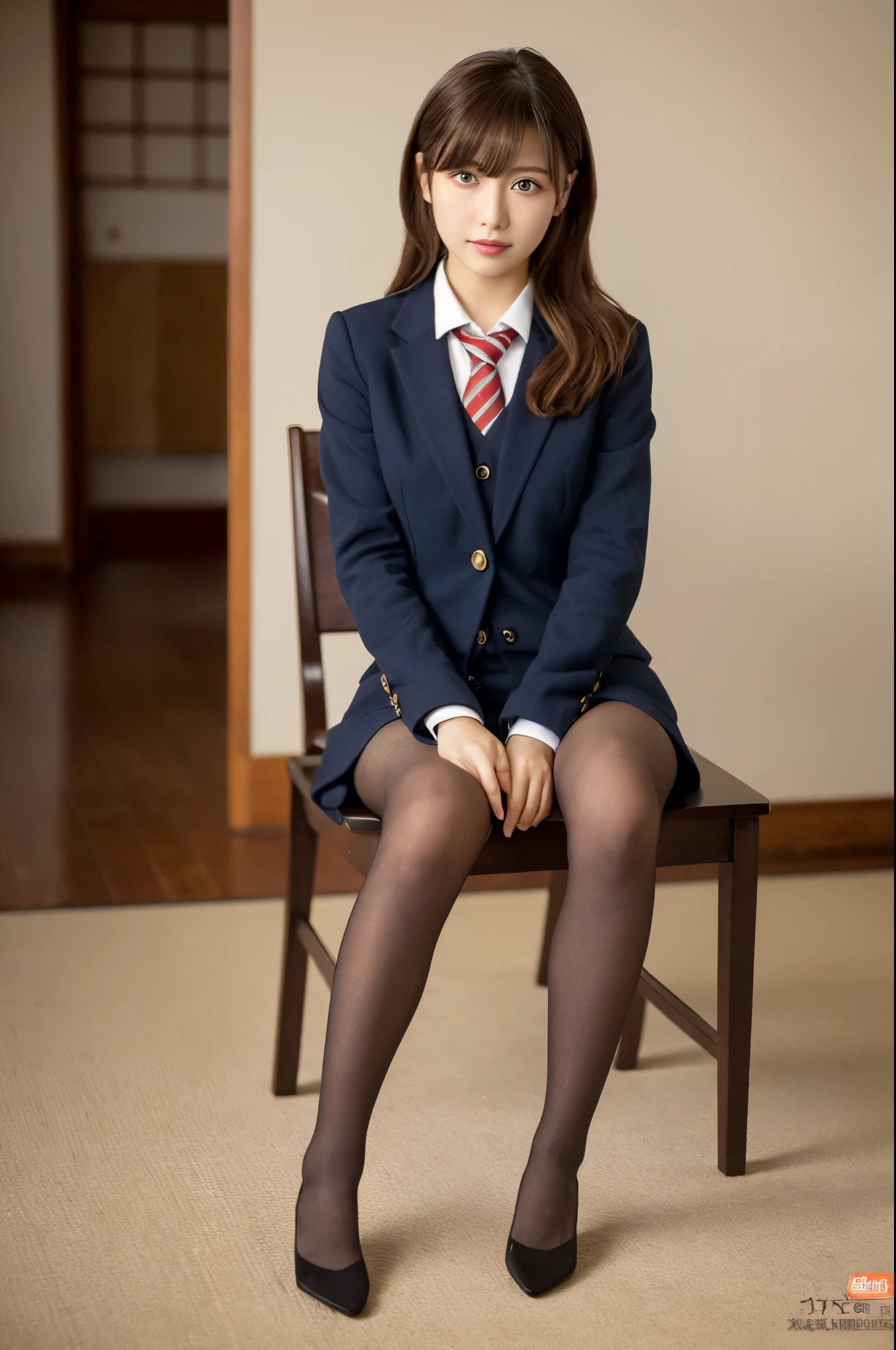 ulzzang -6500-v1.1, (Raw Photo:1.2), (Realistic Photo), Beautiful Girl with High Detail, (Realistic:1.4), Beautiful eyes and face with High Detail, Beautiful eyes with High Detail, Japanese school uniform, School uniform, (Ultra Realistic Pantyhose:1.2), Shoeless, Sitting on a chair, (Ultra Realistic pantyhose:1. 2), shoeless, toes, sitting on chair, big file size, high resolution, very detailed, best quality, [masterpiece:1. 6], illustration, very detailed, nffsw, detailed, best quality, 8k wallpaper, movie lighting, one girl, ************, perfect figure, cute droopy eyes, beautiful big eyes, eyes , (( masutepiece)), best quality, 1 girl, eyeshadow, ((FULL BODYSHOT:1.4)),.