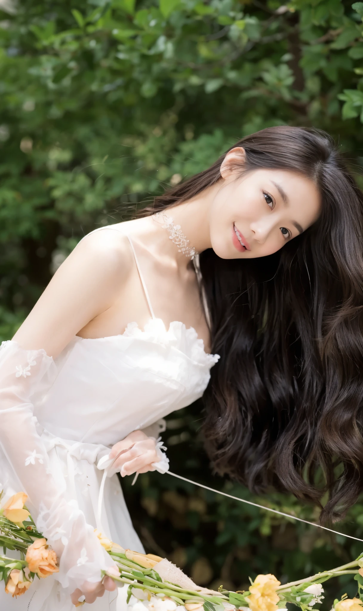 ((Masterpiece, Top image quality, high resolution、alone、shiny skin))(on the table, best quality, actual, super detailed, meticulous, high resolution, 8k wallpaper), Close-up portrait of a beautiful woman, Chariada, smiling, light brown messy hair, Perfect dynamic composition, 美丽meticulous的眼睛, Just like the cover of a fashion magazine, on campus