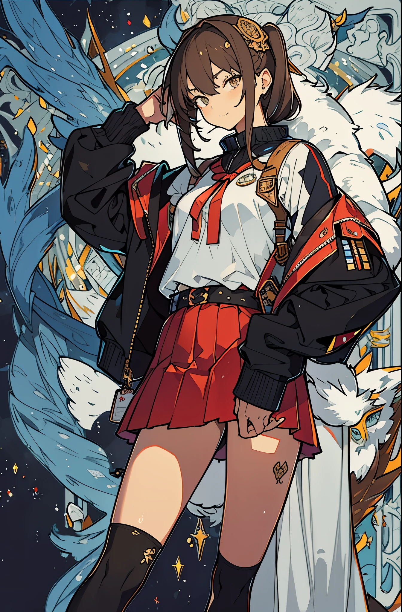 Ultra-detailed，high resolution，Ultra-detailed，Best quality，amazing，quality，intricate details，Extremely detailed CG unified 8k wallpaper，tarot cards，brown hair，Draw a female high school student，wearing black，Has the power of demons，20 year old female character