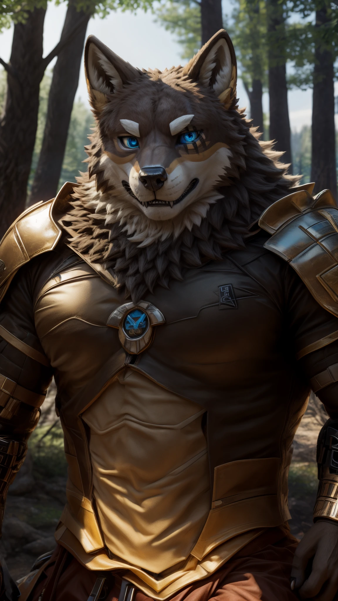 (best quality, 32K HDR:1.2), ultra-detailed, realistic, photorealistic, Transformar, character, Ogami Aratsuka, ultimate, looking at the viewer, blue eyes, realistic golden armor, forest, PlayStation 5 graphics, 32K HDR