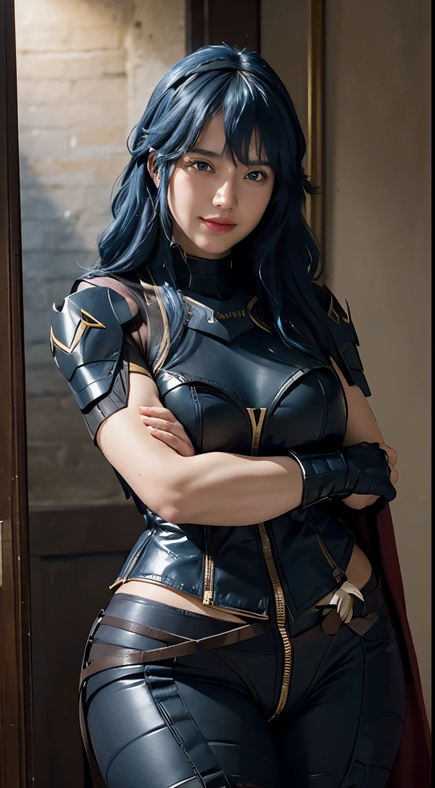 close up portrait, ((close shot)), art by Caravaggio, sexy woman, full armor, armored, full vest armor, palladin armor, beauty, ((blue hair)), close face shot, glowing eyes, beautiful, bedroom scenery, seductively, cute smile, seductive smile, ((huge breasts)), beautiful, ((curvy)), ((curvaceous)), ((thick thighs)), ((thicc body)), intricate strong body, ((abs)), muscular thighs, muscle thighs, very muscular thighs, gigachad thighs, gigachad body, naked, nude, porn, pornography, showing nipples, 