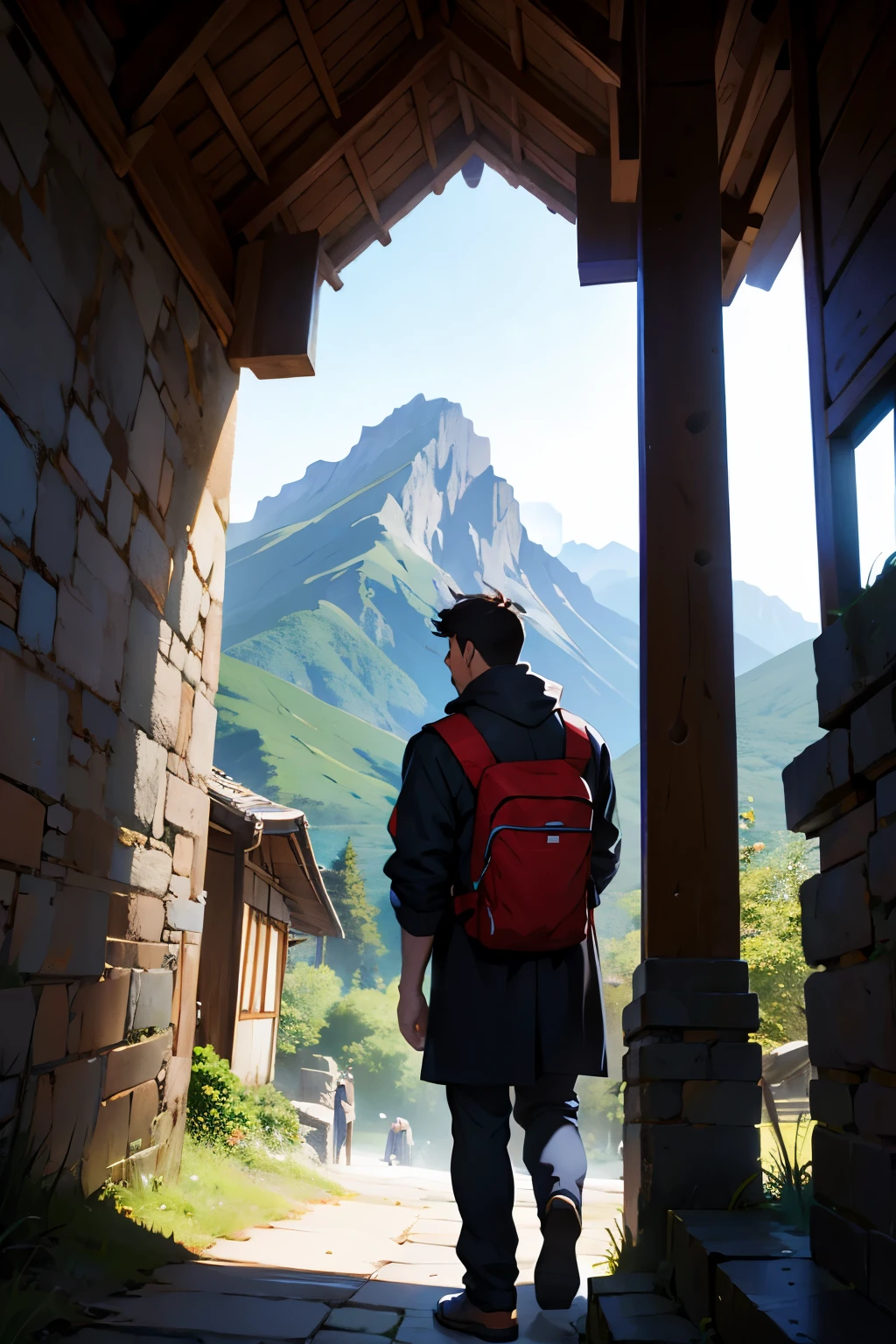 A man looking at the mountain