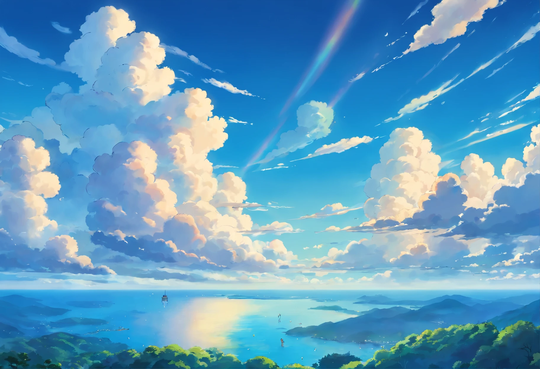 ((best quality)), ((masterpiece)), (detailed), cloudy sky, deep blue sky, anime sky, anime art