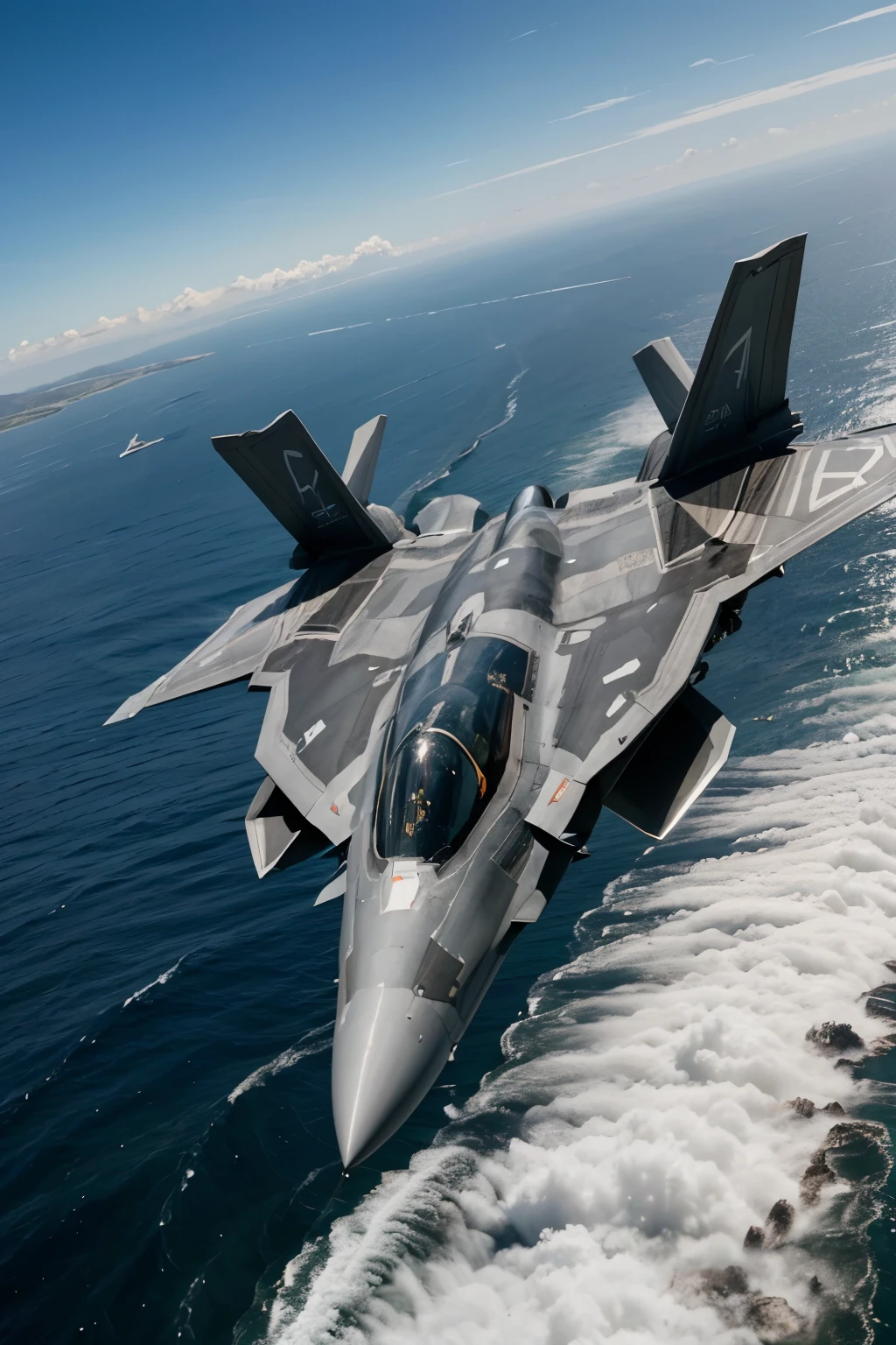((best quality)), ((masterpiece)), (detailed), Generate a realistic and detailed digital image of the Lockheed Martin F-22 Raptor, showcasing its distinctive features, sleek design, and advanced technology. Ensure the depiction includes accurate details such as the twin-engine layout, delta wings, radar-absorbing materials, and any visible weaponry or unique markings. The image should capture the essence of the F-22 Raptor in a dynamic and visually striking manner.