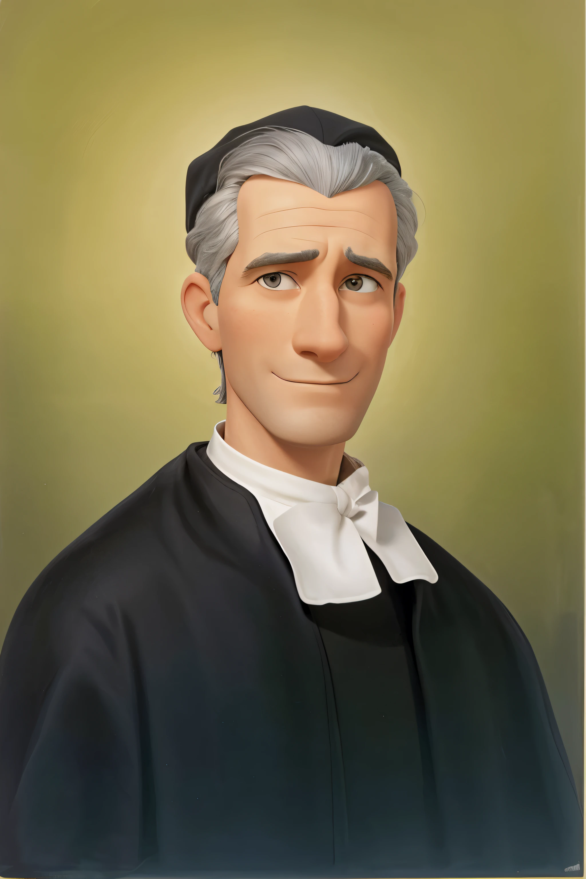 portrait gracious saint, a cartoon of a man in a black robe and a white collar, henri berthaut, portrait gracious saint, Saint Miguel Febres Cordero, (fringe hair), (wearing a black skullcap), portrait image,