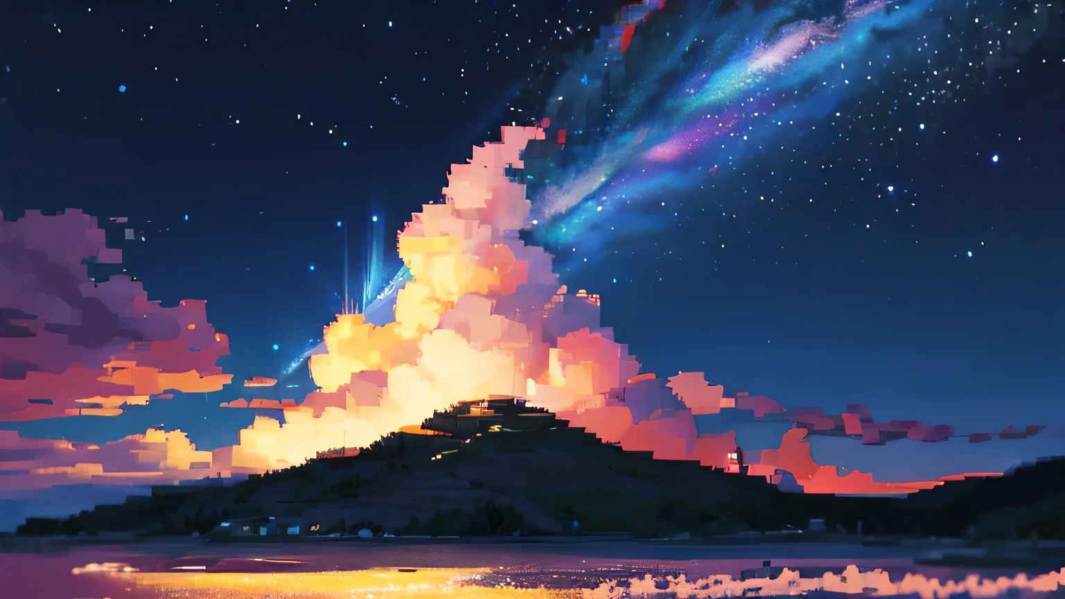 a beautiful starry sky in pixel art