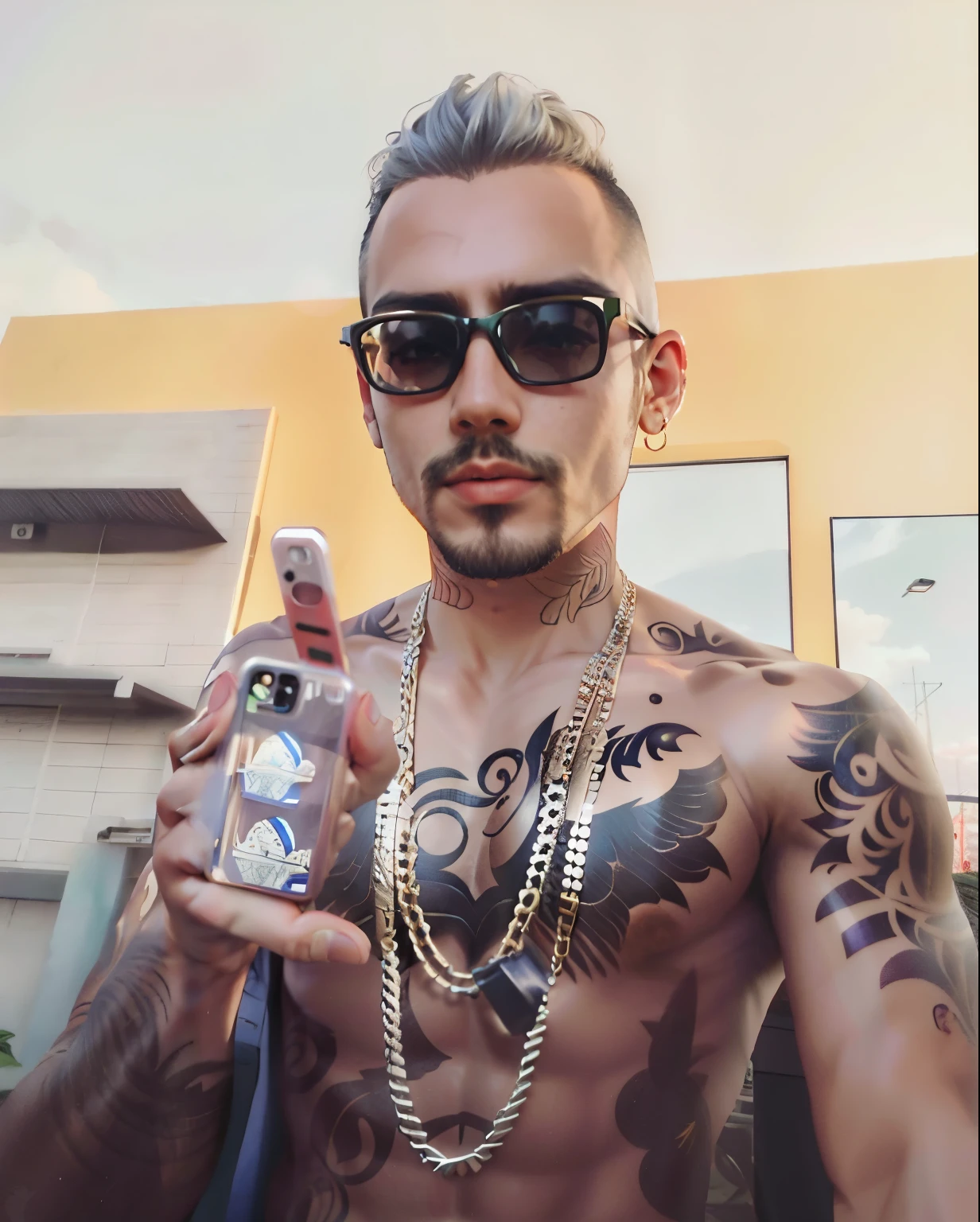 there is a man with a tattoo on his arm taking a selfie, david rios ferreira, luis melo, inspired by Nathan Oliveira, caio santos, andrea rocha, andres rios, tony sandoval, edu souza, carmelo blandino, icaro carvalho, tony sandoval. 8 k realistic, nick silva, joseph moncada, zigor samaniego style