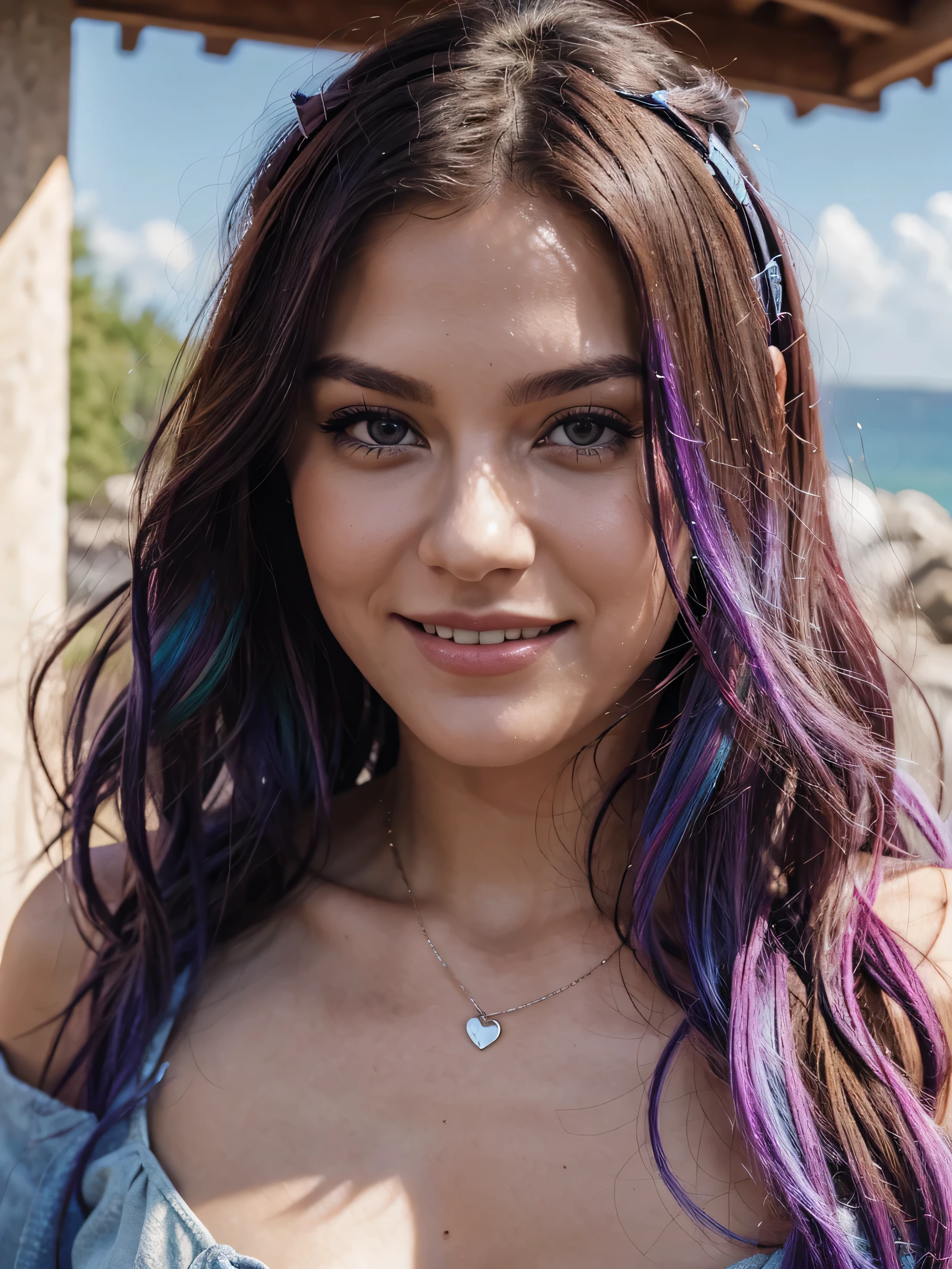 Girl, 20 Jahre alt, lange rote Haare, Sommersprossen, Haargummis, zusammenzucken, lange Wimpern, slight smile, Fang, Regenbogenhaar, Surrealismus, Schlagschatten, Anaglyphe, Stereogramm, Tachi-e, POV, atmospheric perspective, Hohe Detailgenauigkeit, 8 TAUSEND, Super Detail, genau, best quality