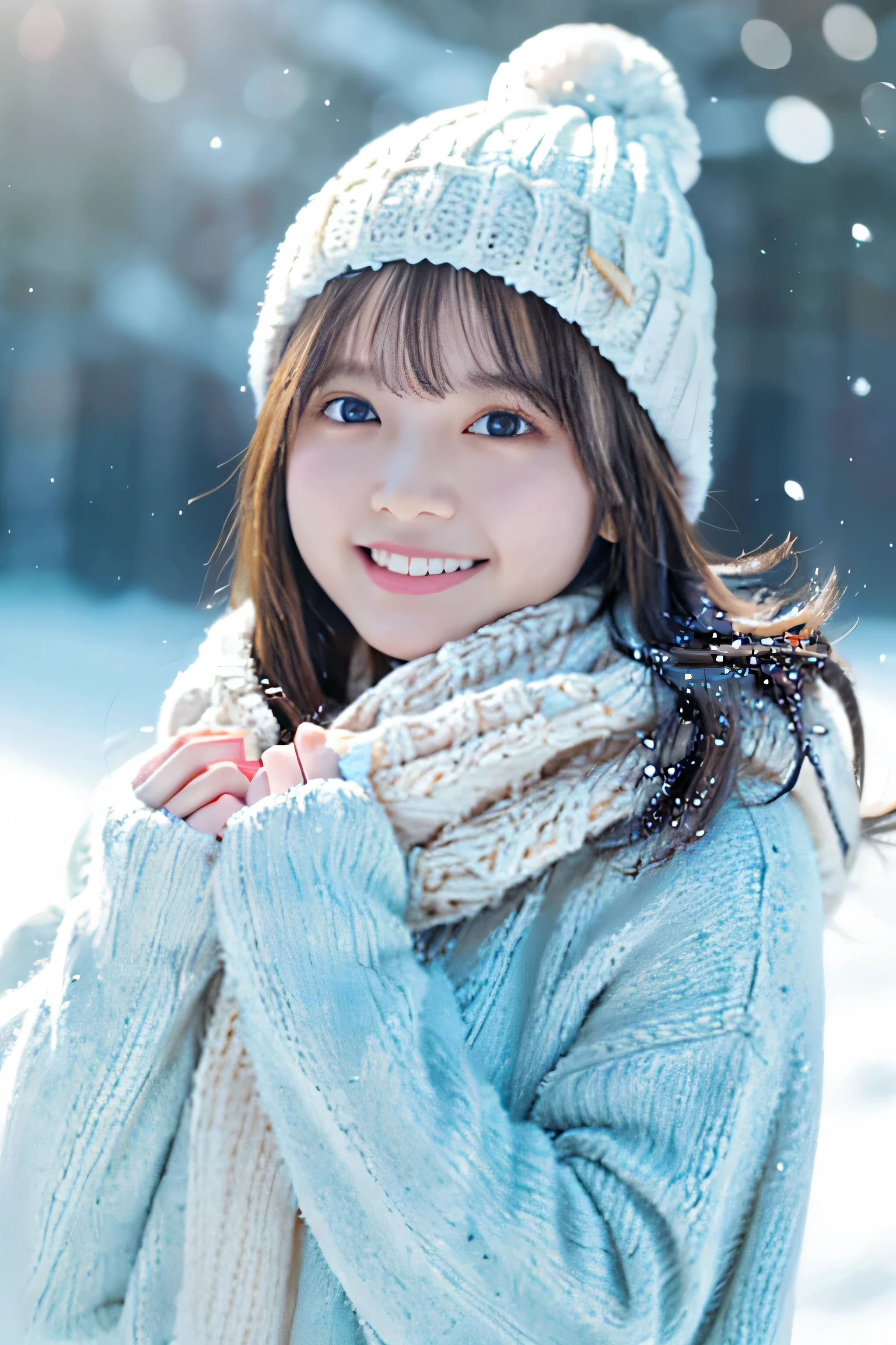 (highest quality,4K,8K,High resolution,table top:1.2),Super detailed,(realistic,photorealistic,photo-realistic:1.37),japanese animation,soft colors,Fantastic lighting,girl with an innocent look,snow scene,delicate snowflake,detailed winter clothes,My cheeks turned red from the cold,fun snowball fight,cold breath in the air,A sparkling winter wonderland,sunlight passing through the clouds,peaceful and calm atmosphere,Clear blue sky,delicate snow sparkle,Gentle snow is falling in the background,lively and expressive eyes,Snowflakes falling on eyelashes and hair,blush rosy cheeks,happy laughter,quiet footprints in the snow,cold and refreshing air,Warm winter scarf and mint green beanie hat,An endless snow field,Delicate and graceful movements,innocence and purity,childlike wonder and joy,winter magic in the air,Lively animated scenes,Soft and comfortable clothing texture,smile and happy face,dream-like fantastic landscape.