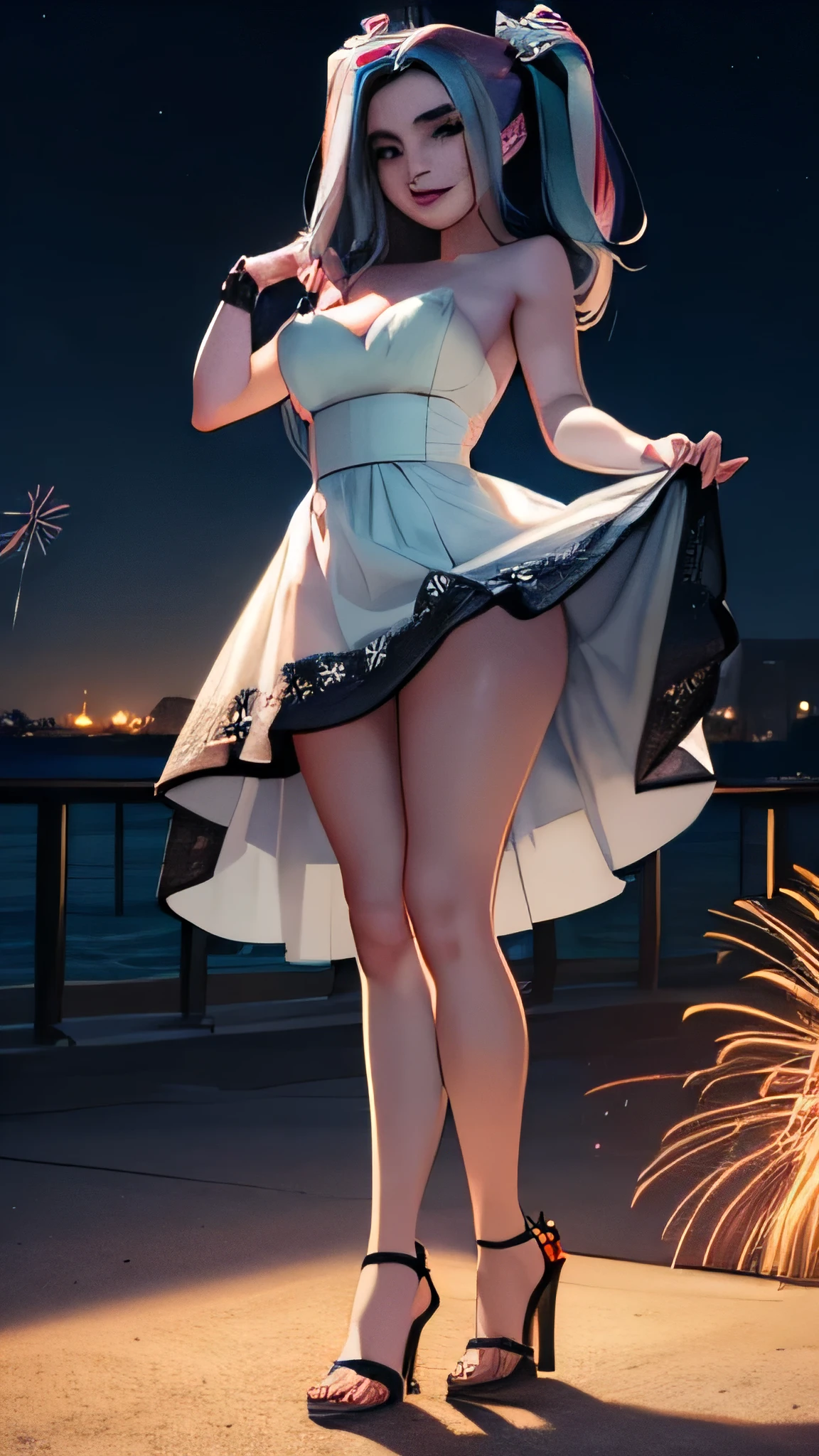aria blaze from my little pony ,aria blaze as a girl , female body , Slender body , (((((original hair style))))) ,(((wind blowing))), out door ,(((night))), (((castaway island))) , (beach in background) , (((catwalking toward viewer))), (((posing))),(((wear short sheer lace transparent revealing naked dress))) , (((erotic ))), (((wicked smile))) , breasts are visible , (((wear high heels))) ,pubic hair ,feet , full body is visible , bracelets , big breasts , lush breasts , Bulky Breasts , voluminous breasts ,(((look at to viewer ))), (((eye contact))), (((high quality))) , (((detailed))) ,(((foot fetish))),(((firework))) ,(((lift up her skirt))),(((upskirt))),(((very short skirt)))