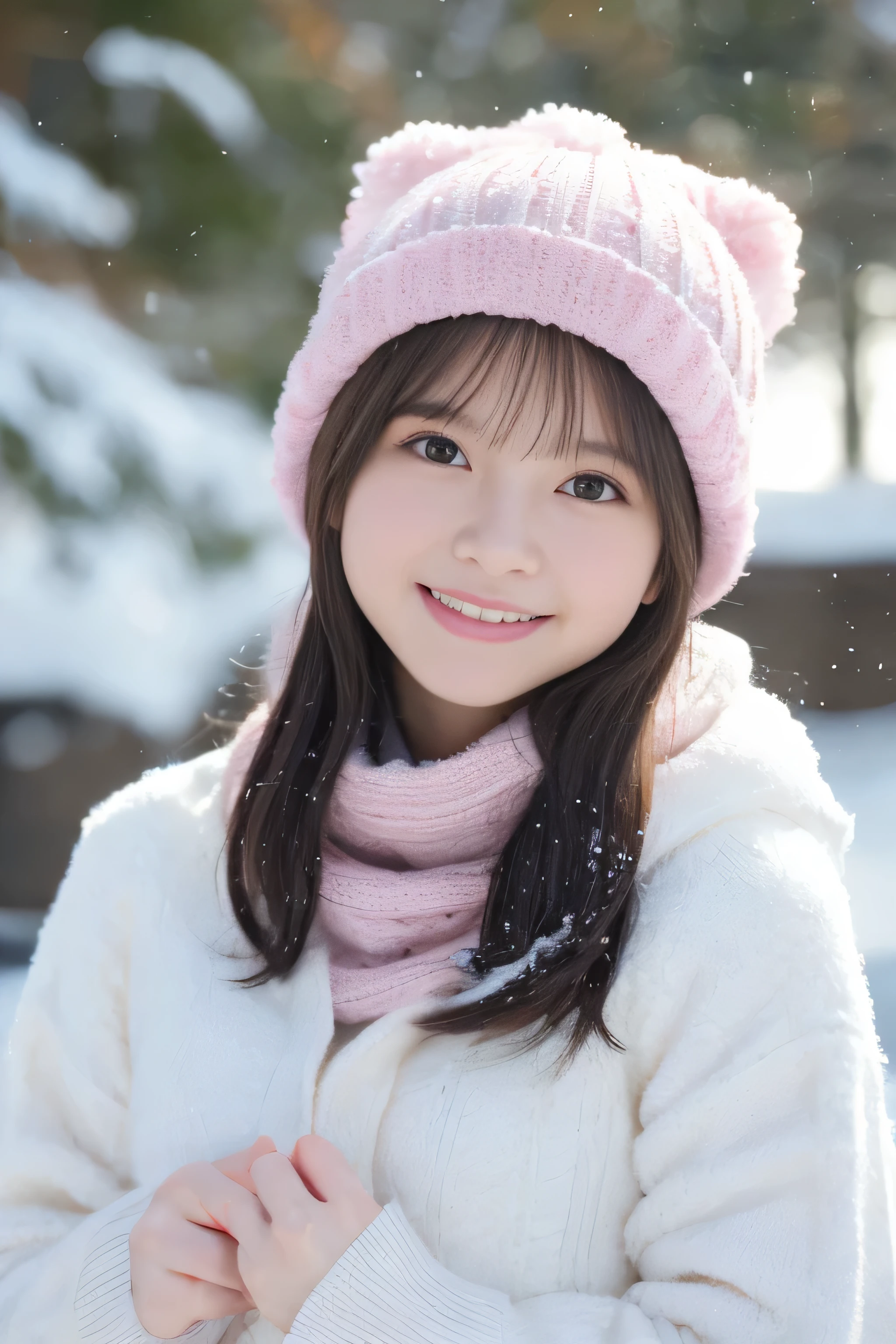 (highest quality,4K,8K,High resolution,table top:1.2),Super detailed,(realistic,photorealistic,photo-realistic:1.37),japanese animation,soft colors,Fantastic lighting,girl with an innocent look,snow scene,delicate snowflake,detailed winter clothes,My cheeks turned red from the cold,fun snowball fight,cold breath in the air,A sparkling winter wonderland,sunlight passing through the clouds,peaceful and calm atmosphere,Clear blue sky,delicate snow sparkle,Gentle snow is falling in the background,lively and expressive eyes,Snowflakes falling on eyelashes and hair,blush rosy cheeks,happy laughter,quiet footprints in the snow,cold and refreshing air,warm winter pink scarf and beanie hat,An endless snow field,Delicate and graceful movements,innocence and purity,childlike wonder and joy,winter magic in the air,Lively animated scenes,Soft and comfortable clothing texture,smile and happy face,dream-like fantastic landscape.