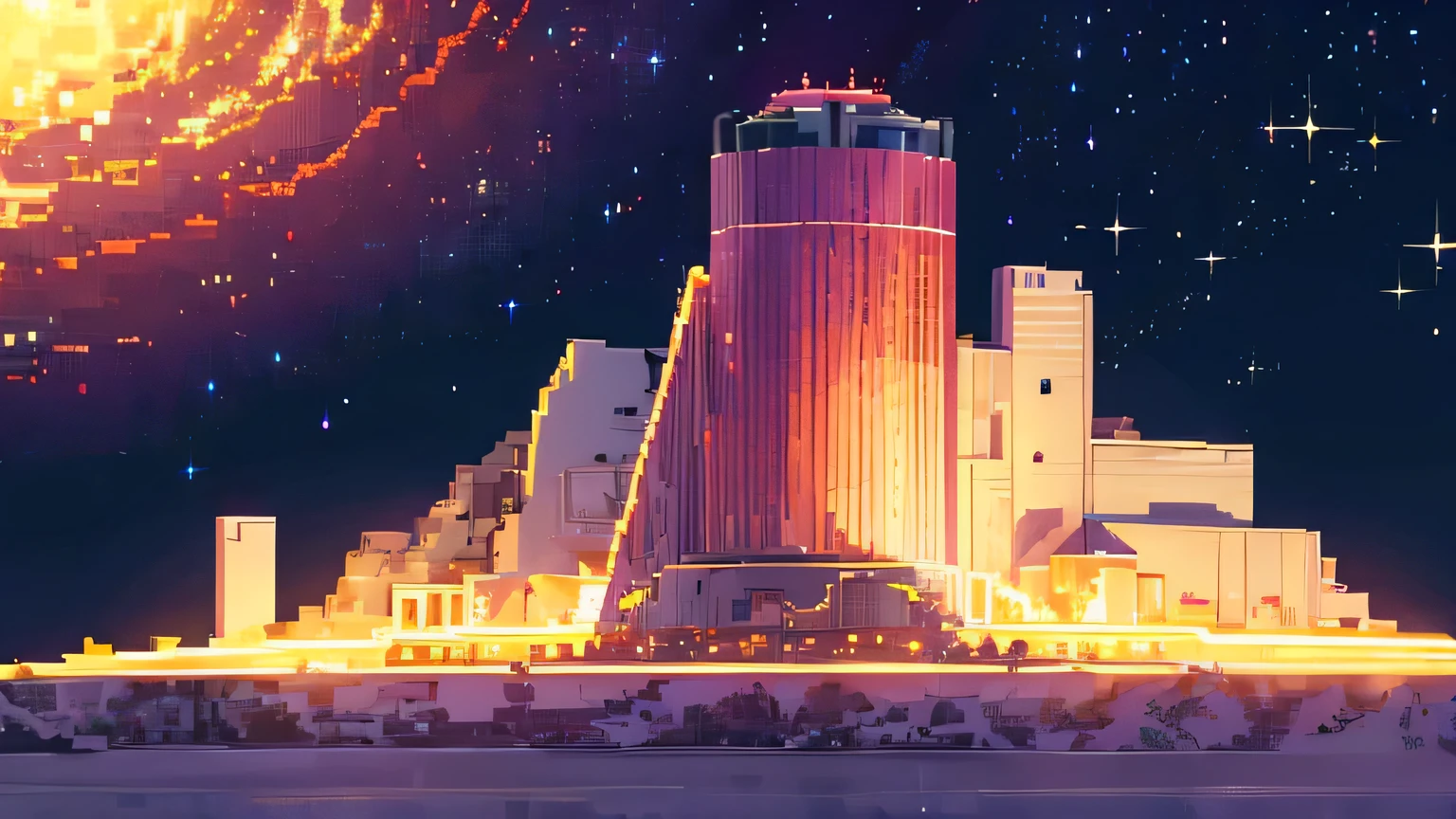 a beautiful starry sky in pixel art