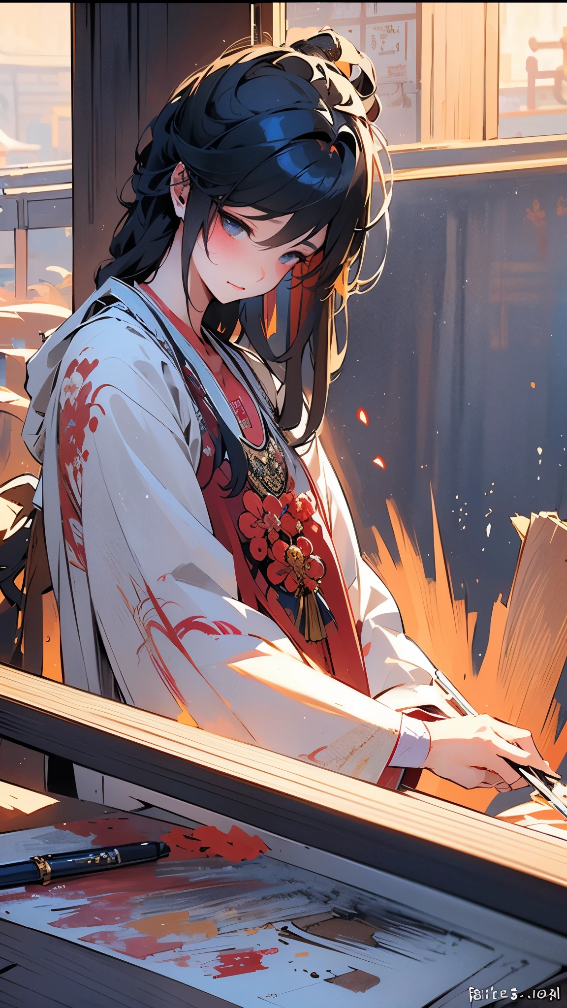 Masterpiece,Chinese culturetraditionwriting brush,CalligraphybrushBlurrededges,ink,弹琵琶 wash,pen shale texturewatercolorpencilhand drawn animationillustrationscharmingsketches super flat stylehazy romanticismhalo dyeing Contrast, leave blankbyLiangkai