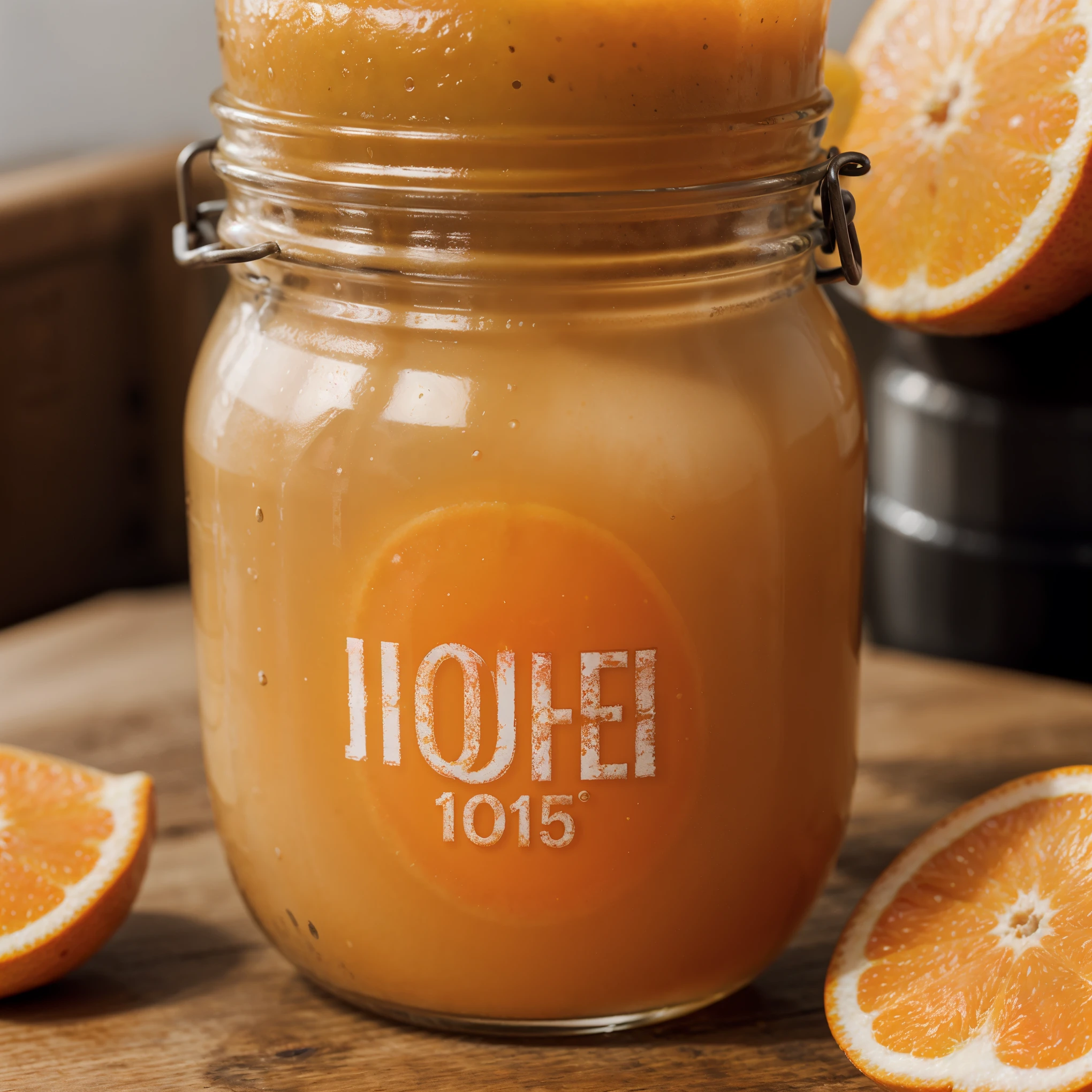Product Photography, Close-up Fresh orange with text "100% orange juice",