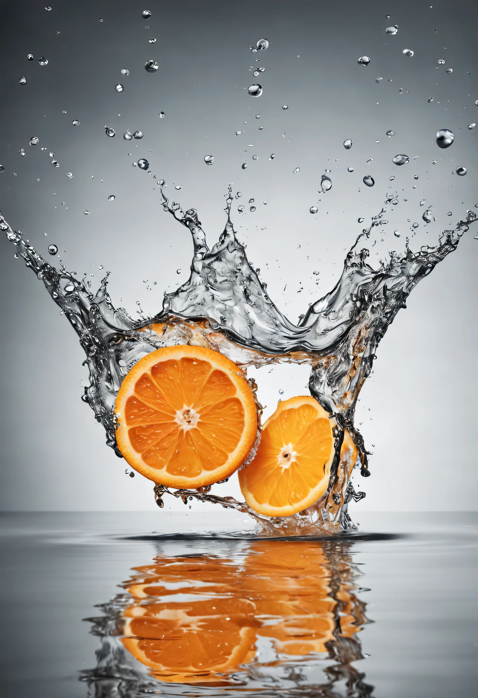 Product Photography, Close-up fresh orange, orange falling into water, splash of water, Water Crown,