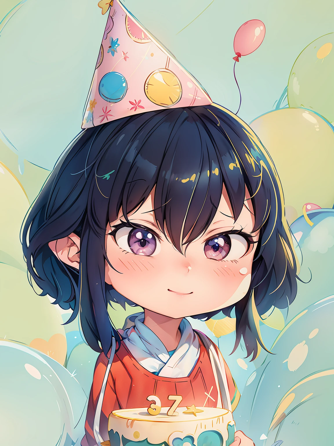 anime girl with a birthday hat and a cake, protagonista feminina 👀 :8, estilo de arte anime moe, sombreamento estilo anime plano, made with anime painter studio, em estilo anime, anime estilizado, sem linha, por Puru, retrato estilo anime, por Kamagurka, anime estilizado, por Ai-Mitsu, Retrato realista kawaii, best quality 4k