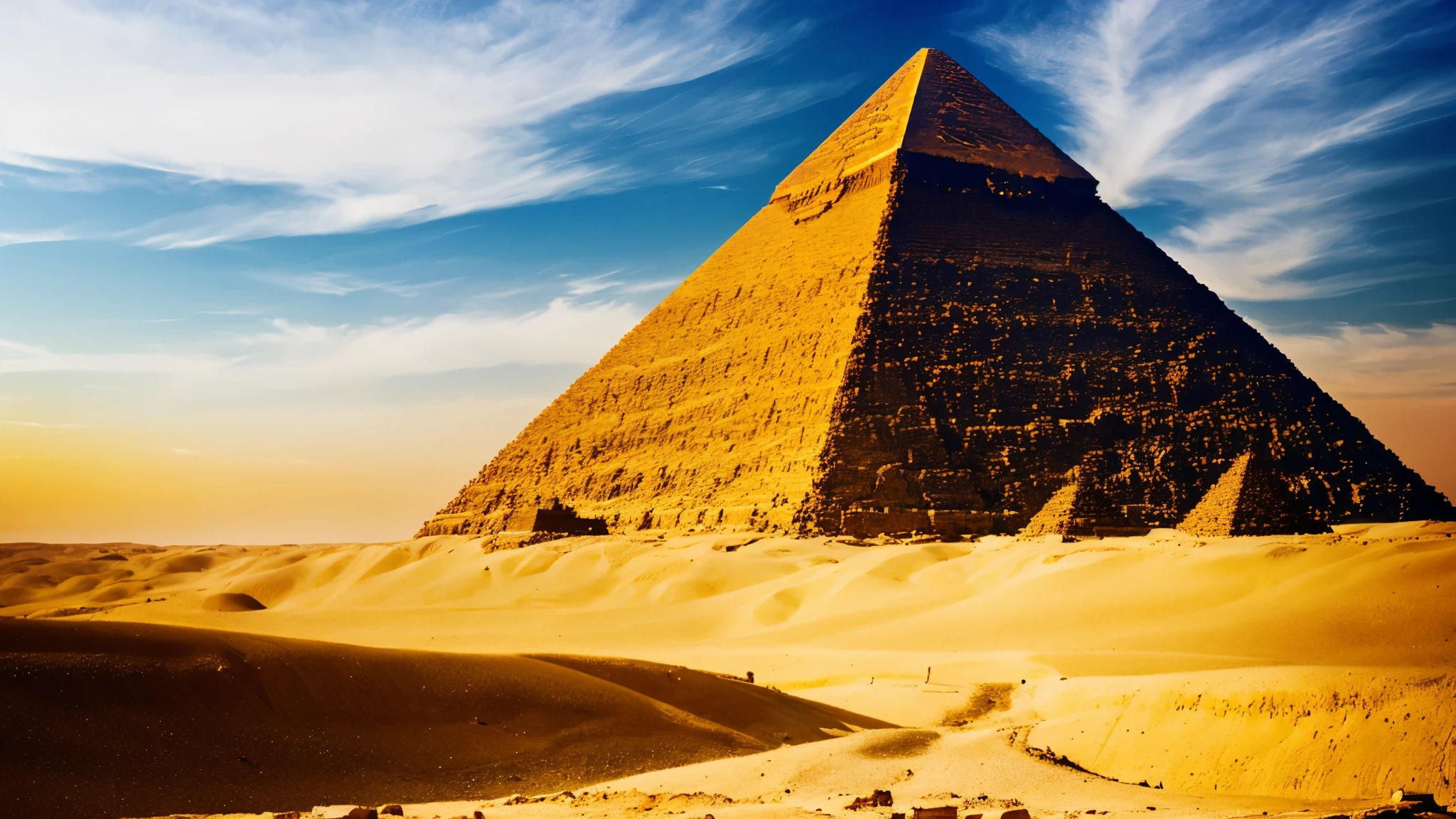 golden pyramid in ancient egypt, potorealistic, dramatic, cinematic, 4k resolution, hyperdetailed, dramatic scene,