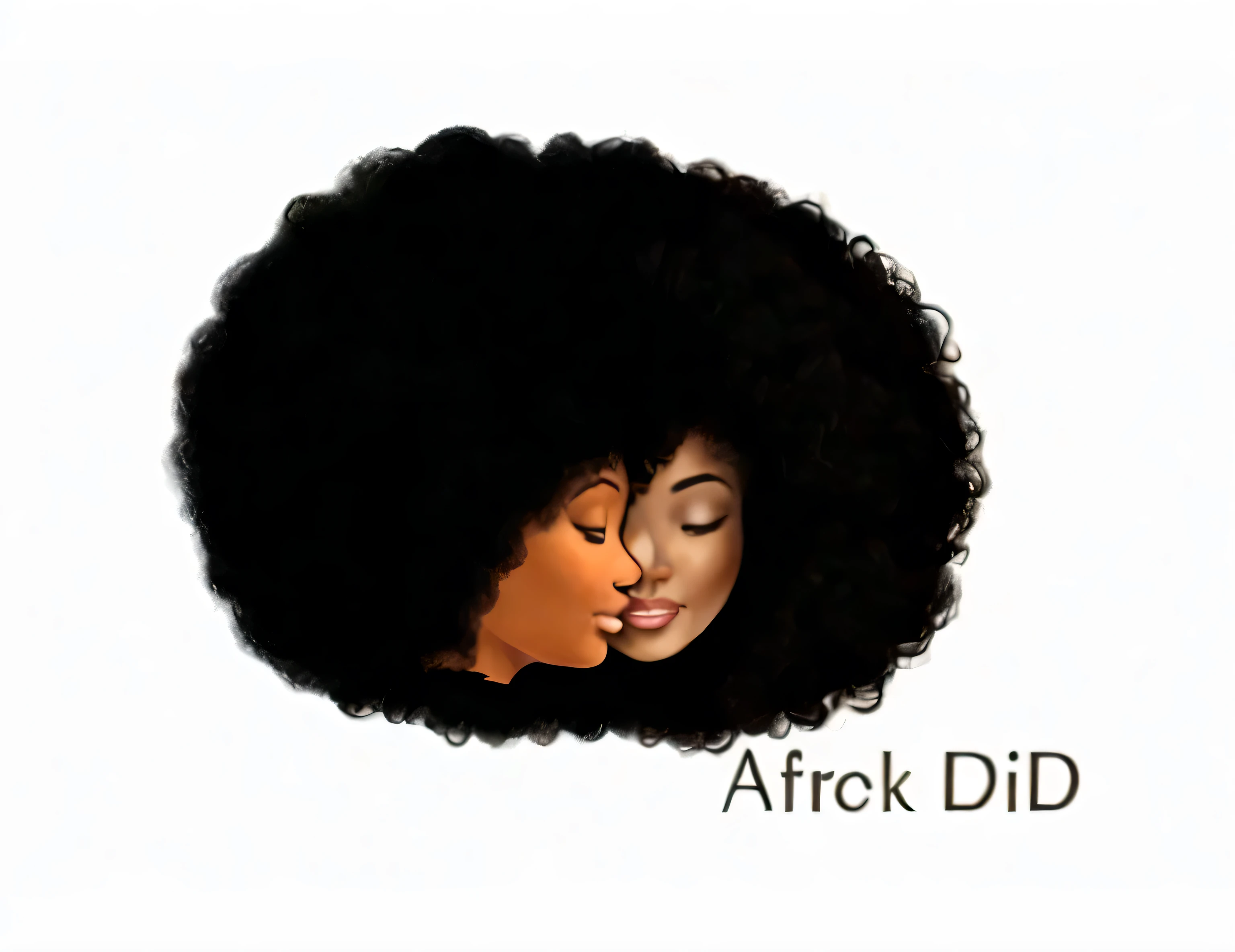 2 African females with real afro hair. 1 female is facing forward, and the other female is turned to the side. both females are smiling with eyes and mouth completely shut. make the afro look more realistic