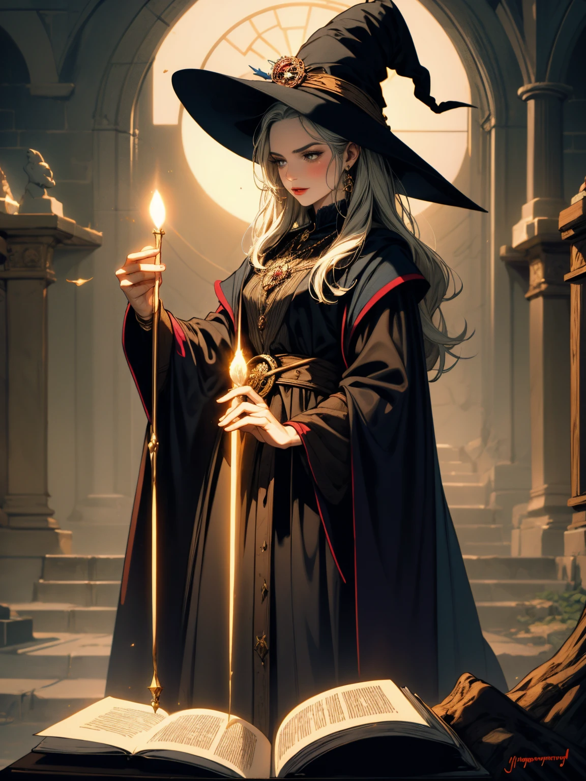 masterpiece, 1 woman, witch, fantasy, magic, casting spells
