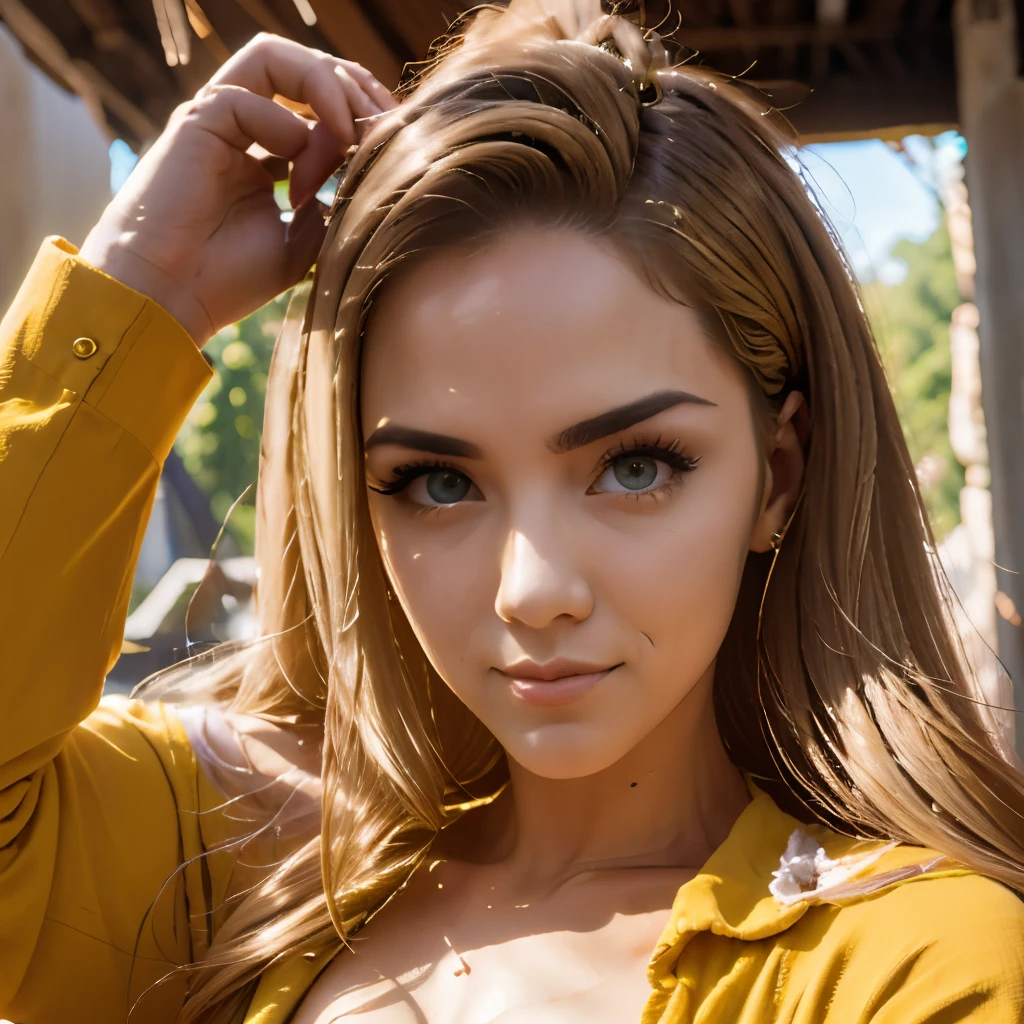Loira pelada com as penas abertas
