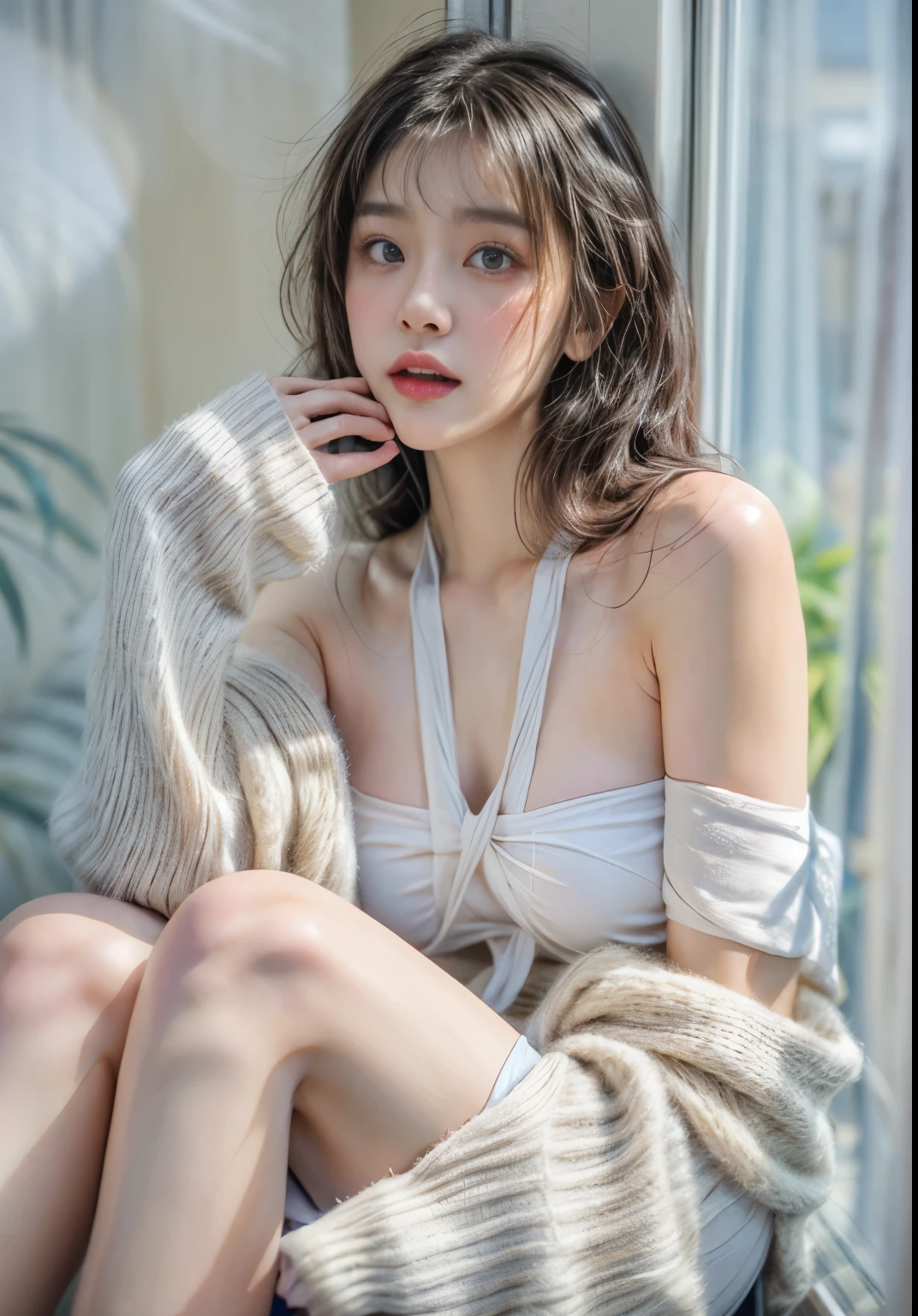 masterpiece、highest quality、cinema、(Detailed both eyes)、(cute japanese woman、bangs:1.3)、23 years old、1 girl、elegant、black hair、(auraroid photo:1.2)、wet hair、Small