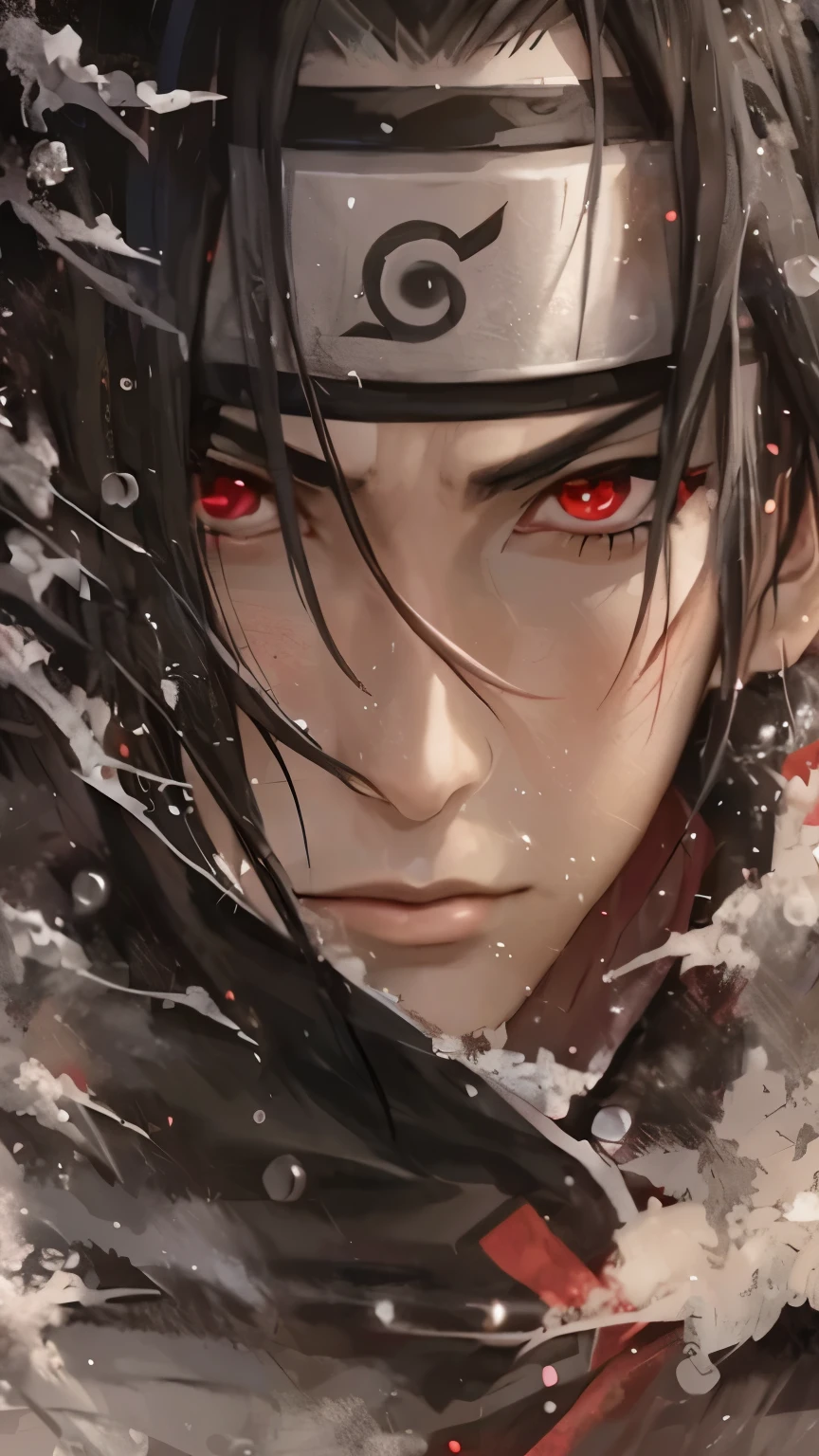 a close up of a person with a red eye and a black jacket, itachi uchiha, itachi, itatchi uchiha, sasuke uchiha, his eyes are bleeding intense, detailed digital anime art, 4 k manga wallpaper, sharp red eyes, madara uchiha, badass anime 8 k, anime style 4 k, stunning anime face portrait