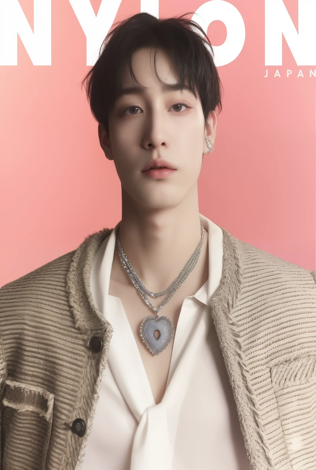 Imagen arafed de un hombre vestido con una chaqueta y un collar., cai xukun, Jung Jaehyun, jungkook, inspirado en Yanjun Cheng, Jinyoung Shin, foto de revista, foto de portada, inspired por Jin Nong, inspirado en Tanaka Isson, hyung tae, por Jin Nong, inspirado por Byeon Sang-byeok, retrato de jossi de blackpink
