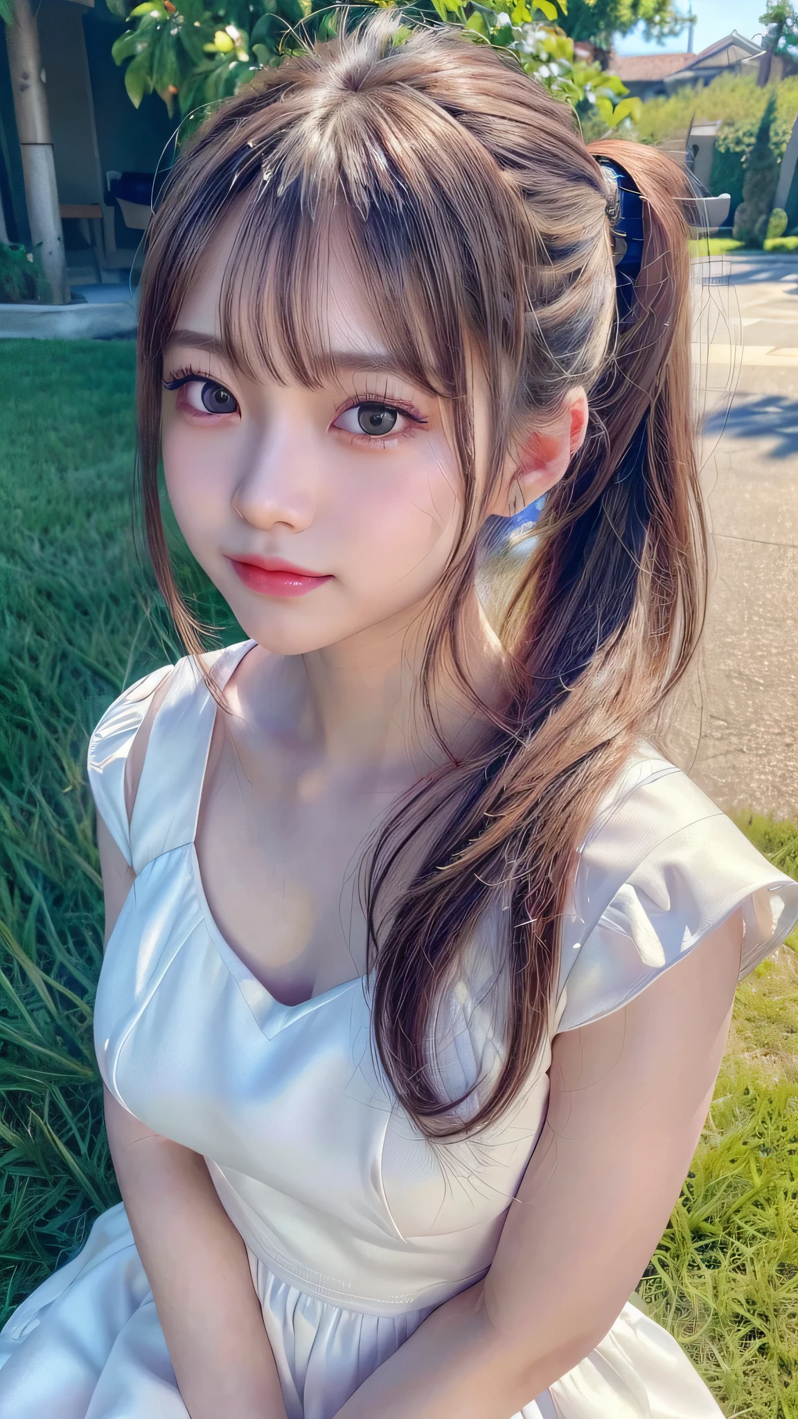 Close-up of face,Blushing,Facing forward,Close-up of face,Small breasts,,Long hair ponytail,concert,on stage,((8K, Raw photo, Best Quality, Mastepiece:1.2), (Realism, Photorealistic:1.4), (Highly detailed 8K wallpapers), Depth of written boundary, Cinematic Lighting, Soft Light, Detailed Beauty Eye,Shiny and smooth light brown ponytail, Asymmetrical bangs, Shiny skin, Ultra-detailed skins ,It is high resolution., High detail, Detailed hairstyle, Detailed facial beauty, Hyper-realistic, Perfect limbs, Perfect Anatomy ,1 Japanese girl,Famous Japanese Idols, Perfect female body,A shy smile,Short eyelashes,Double-edged eyelids,Look straight here,Hair style: ponytail、She is wearing a skirt with lots of frills,pose is random,Pink frilly dress,Close-up of face