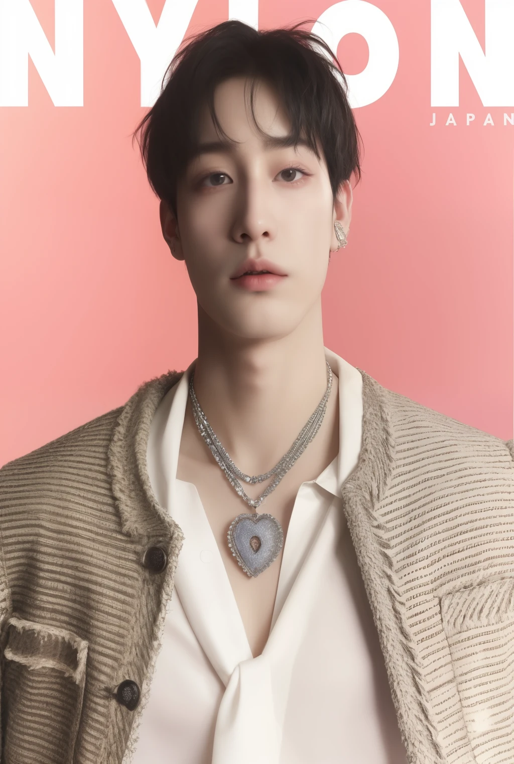 Imagen arafed de un hombre vestido con una chaqueta y un collar., cai xukun, Jung Jaehyun, jungkook, inspirado en Yanjun Cheng, Jinyoung Shin, foto de revista, foto de portada, inspired por Jin Nong, inspirado en Tanaka Isson, hyung tae, por Jin Nong, inspirado por Byeon Sang-byeok, retrato de jossi de blackpink