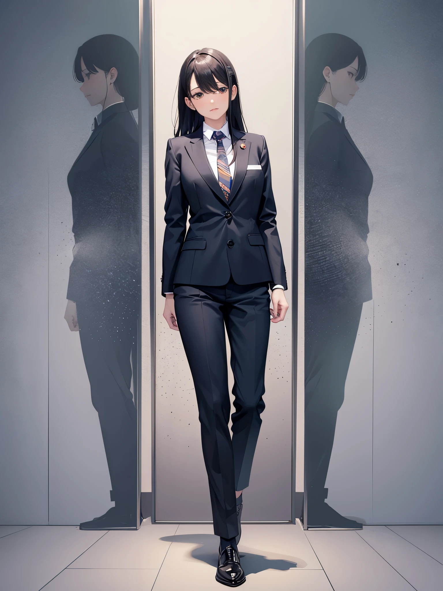three sided view,full body, solo, 1girl,looking at viewer, Business Attire, masterpiece