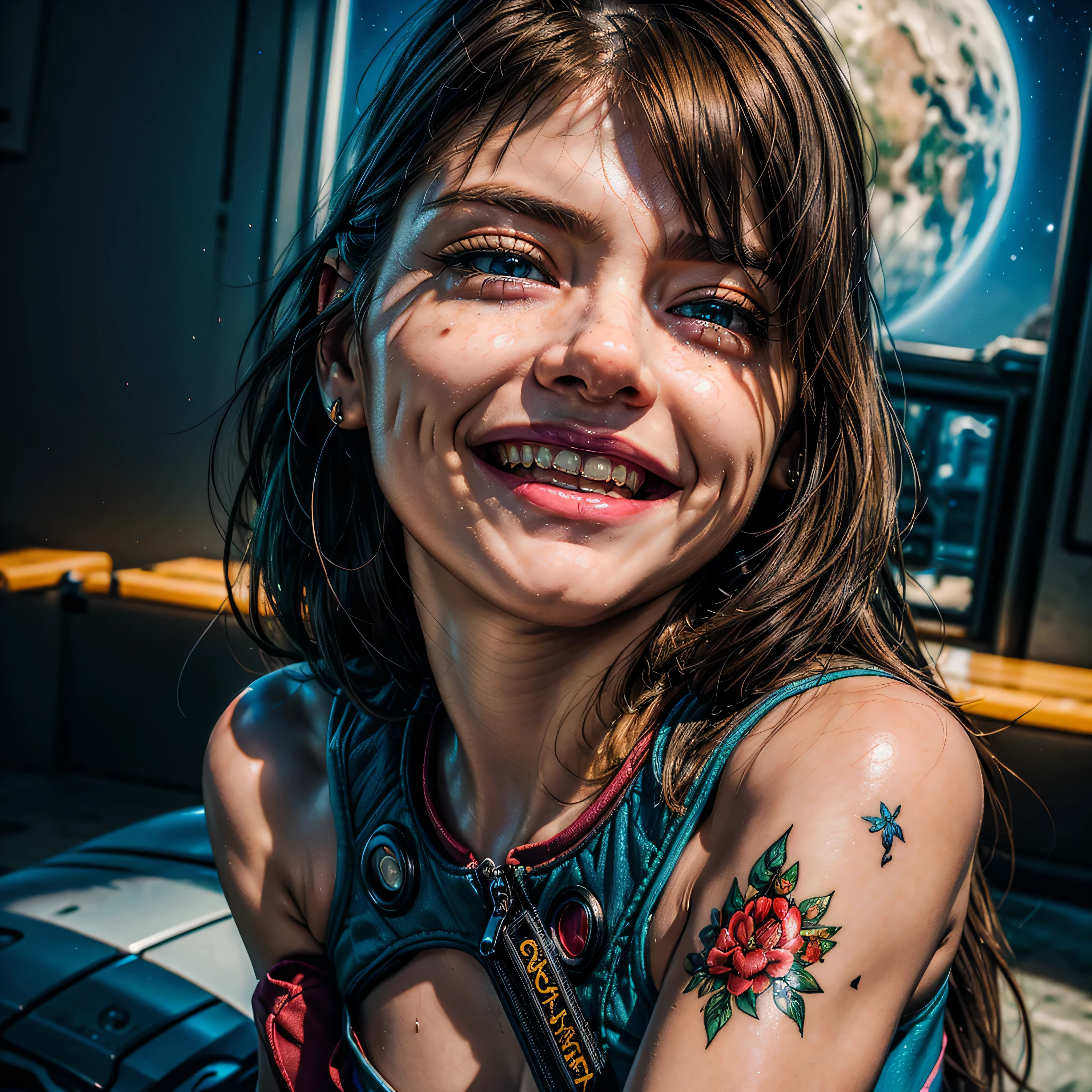 ((UnrealEngine5 epic masterpiece, ultra best quality, detailed, ultra sharpness focus, ultra high-res, ultra high-def, UHD, HDR, vibrant DSLR vivid moonset)), colerful lighting, Evelyn Celebrian, blackess elf fw.evelyn tanmed epic eyes breasts pubic tattoo, looking at viewer, Epic Cute, Eiffel reflection varies multi etc. --v 6 --s 1000 --c 20 --q 20 --chaos 100