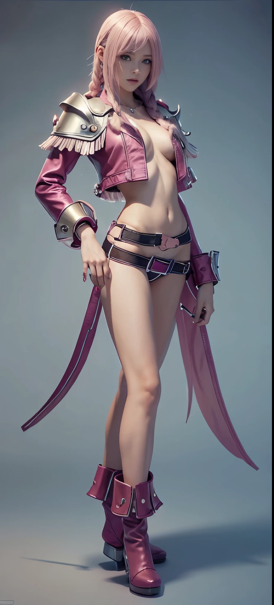 pink hair surrealism, shadow, character table, Reference table, Draw while standing, 8k, Super details, 1080P, Women HD, 4K, 8k, 16k, high resolution, best quality, high quality, anatomically correct, masterpiece, precise, ultra high definition,grace,Unreal Engine,delicate face,long braids,slim,long legs