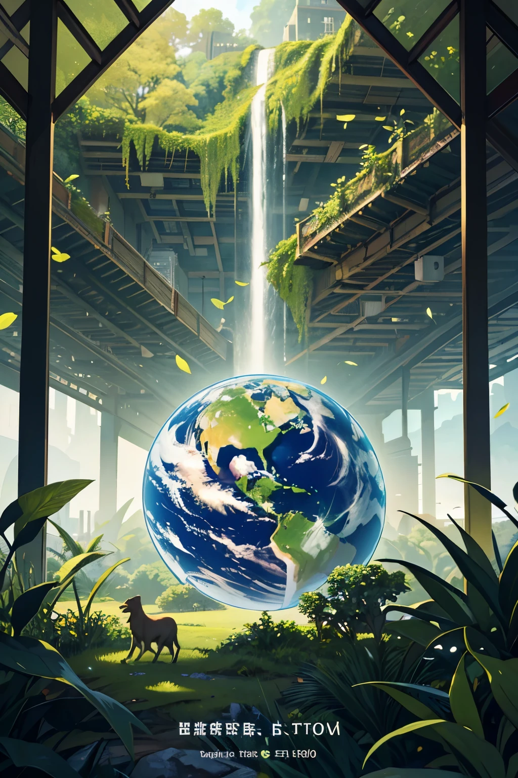 earth reviving after human extinction, a new beginning, nature taking over buildings, animal kingdom, harmony, peace, earth balanced --version 3 --s 1250 --uplight --ar 4:3 --no text, blur