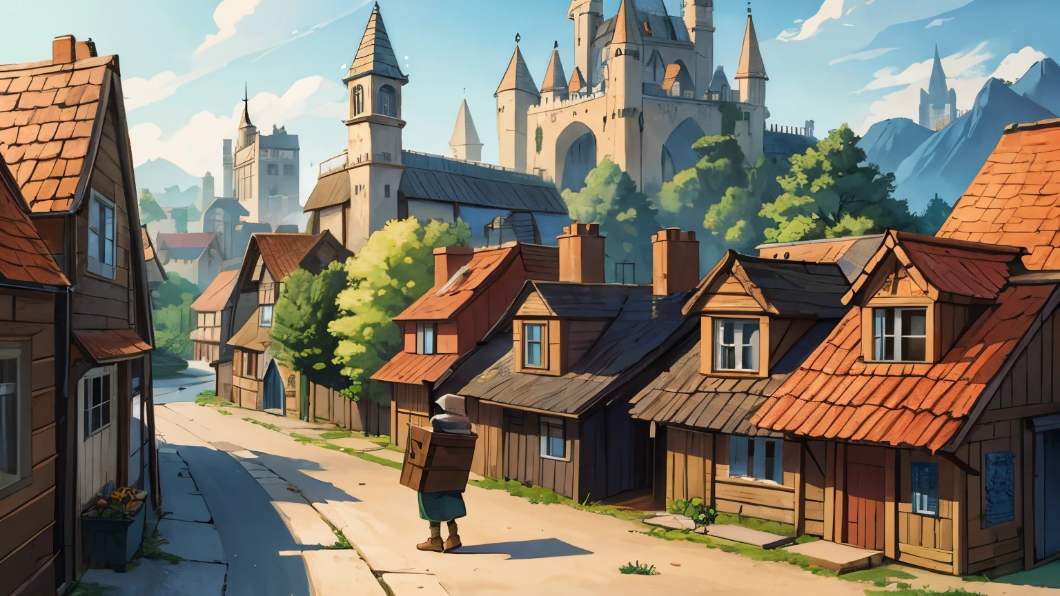 Fantasy City, Poor, beggar, Medieval City, Wooden houses