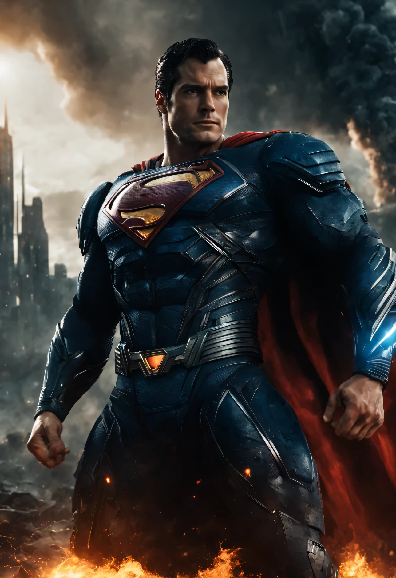 a close up of a superman posing in front of a fire, transformers cinematic universe, wojtek fus, hq 4k wallpaper, transformers : the last knight, in the movie transformers, thertrevkaiser, Henry Cavill as superman, artstation masterpiece, super robot, superman fused with optimus prime, japanese dc live-action movie, hd wallpaper, inspired by Zack Snyder, Henry Cavil so handsome, superman wallpapers hd superman wallpapers hd wallpapers hd wallpapers, superman emerging from the sun, fractal thunder dan mumford, experimental supersoldier, superman pose, glowing in power, dc comics art style, superman, dan mumford. octane render, ultra instinct, super hero art, inspired by Rob Liefeld, super power, dan mumford. 8 k octane render, epic comic book style