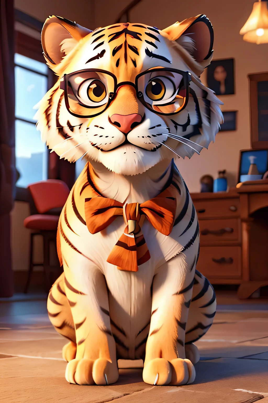 charismatic and intelligent tiger wearing prescription glasses
