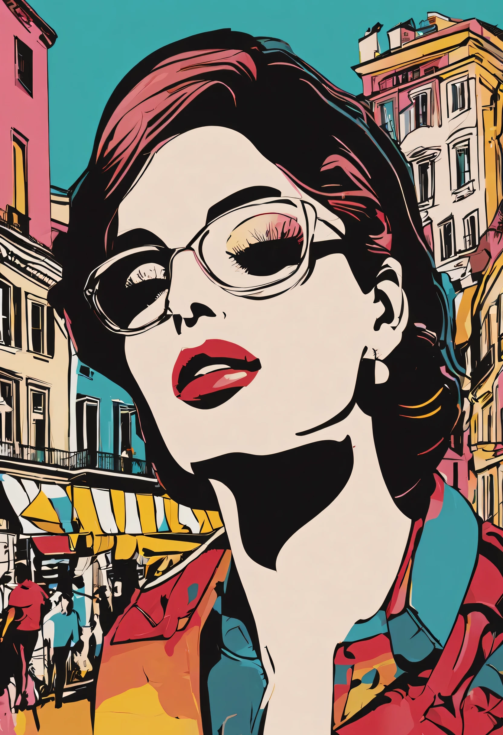 Lisbon City, Pop art style, bright comic illustration, on a color background