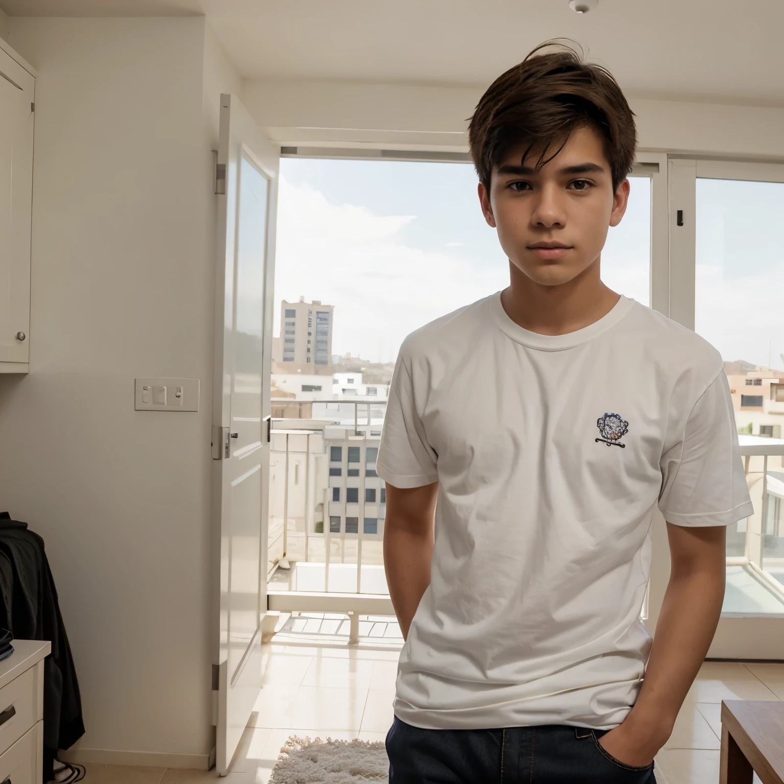 19-year-old boy, en ropa interior blanca, vista de atras