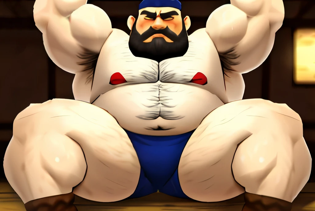 male people,Middle Age,Strong build,(Spread your legs),(No tops and pants),(wearing white underwear),In old Japanese houses,small bulge, nsfw, chubby, big fat, musclechub, hairy, armpit hair, older man, thick beard, facial hair, beard, thick mustache, sweaty, blushing
