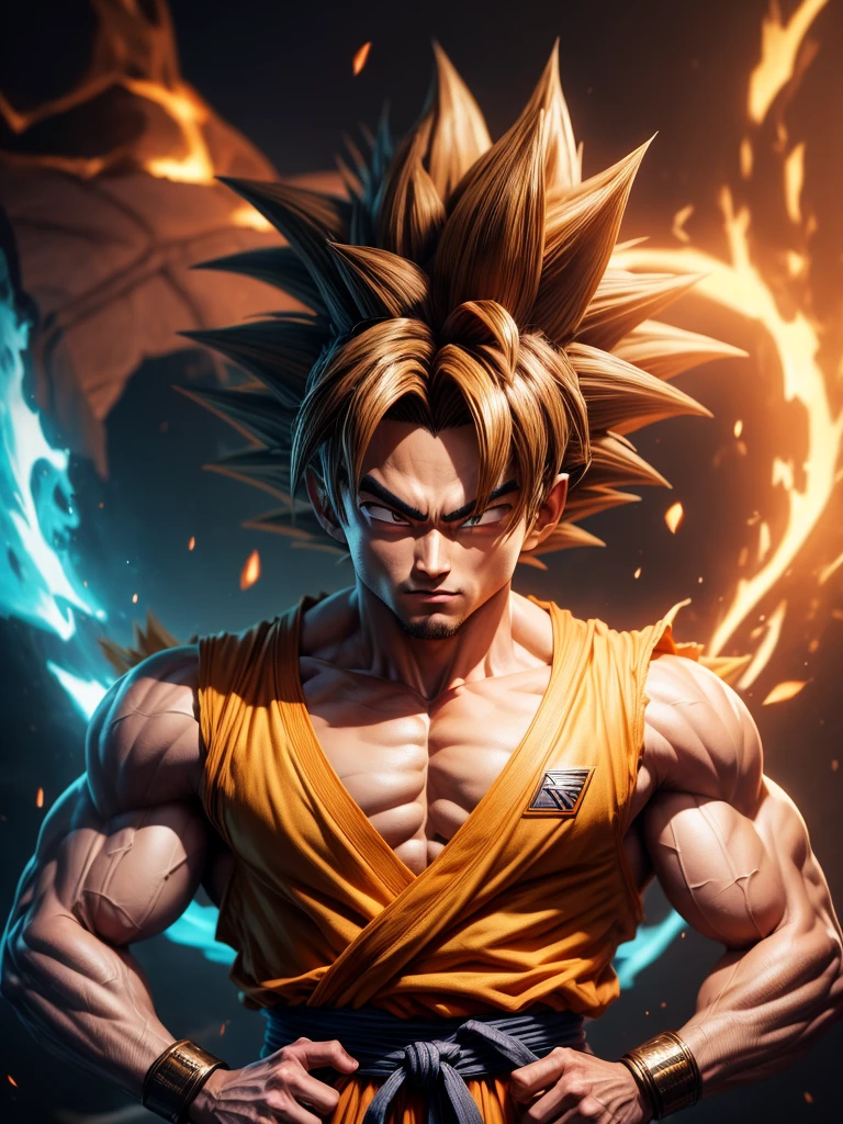 Um desenho animado de um Goku Super saiyajin 4 muito jovem com um peito muito grande, dragon ball character, super querido, human Goku, Goku in real life, Super Saiyajin 4, Goku as an asian man, going Super Saiyajin, super sayian Goku, Goku from dragon ball, ricamente detalhado, Hiper realista, 3D rendering, obra-prima, NVIDIA, RTX, ray tracing, 8k,