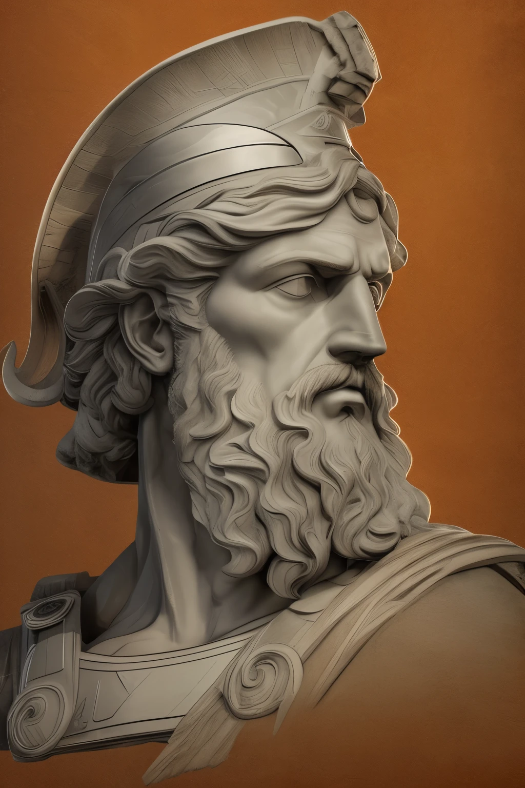 a drawing of a statue of a man with a beard and a hat, portrait zeus, portrait of zeus, portrait of greek god ares, portrait of rugged zeus, greek god, painted portrait of rugged zeus, by Antonio Cavallucci, stoic face, the god zeus, statue of zeus, greek mythology characters, by Patrick Pietropoli, herculean realistic