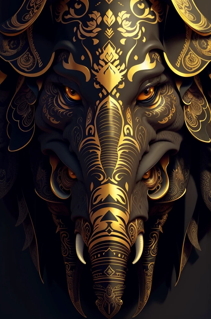 monky, extremely detailed and intrincate design, coat of arms. Colorful line art, fractal like, tattoo like design on the monky. Golden and many colours. Some gold wodden lotus around. Black background.
